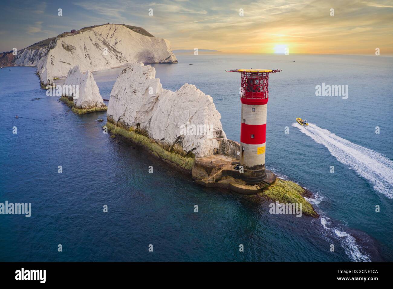 Vue aérienne du phare de l'île de Wight aux aiguilles Banque D'Images