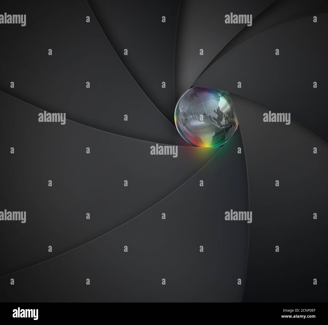 objectif de l'appareil photo avec monde Banque D'Images