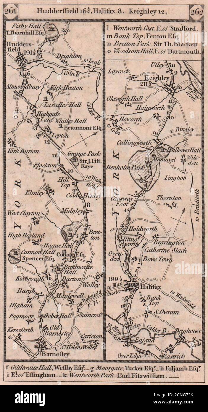 Barnsley - Huddersfield - Halifax - Keighley carte routière PATERSON 1803 Banque D'Images