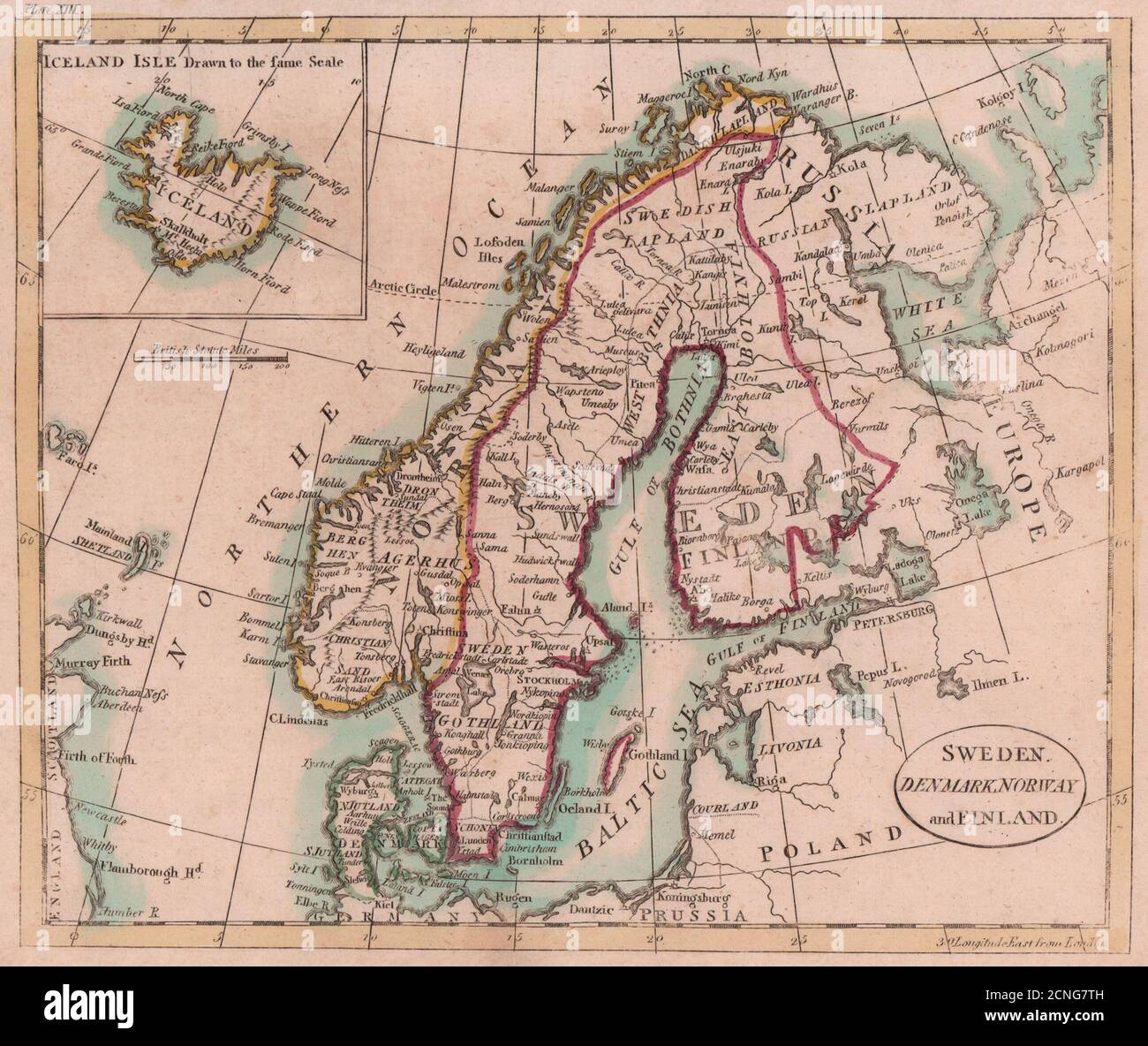 Suède Danemark Norvège et Finlande carte de l'Islande. Scandinavie. PAYNE 1798 Banque D'Images