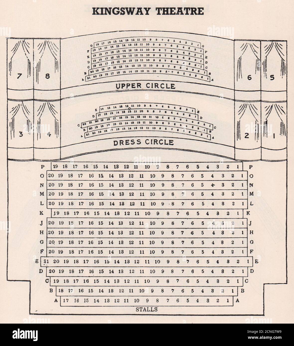 KINGSWAY GREAT QUEEN STREET (NOUVEAUTÉ) THEATRE. Plan des sièges. Extrémité ouest 1937 Banque D'Images