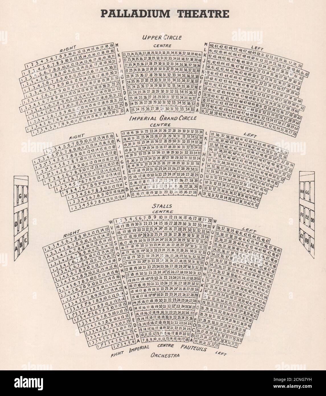 LE PALLADIUM THEATRE dispose d'un plan de sièges vintage. Londres West End 1937 vieux imprimé Banque D'Images