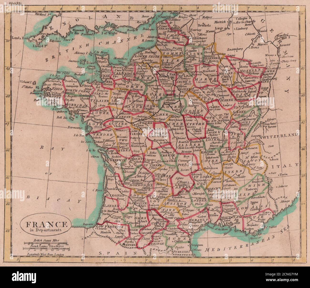 France dans les départements. PAYNE 1798 ancien plan de carte antique Banque D'Images
