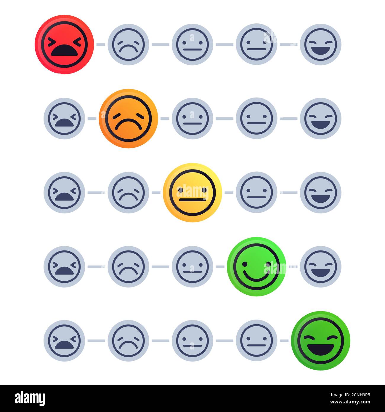Échelle émotionnelle. Indicateur de satisfaction client. Indicateur d'humeur avec différentes mesures d'émotion, du heureux au triste Illustration de Vecteur Échelle émotionnelle. Indicateur de satisfaction client. Indicateur d'humeur avec différentes mesures d'émotion, du heureux au triste Illustration de Vecteur