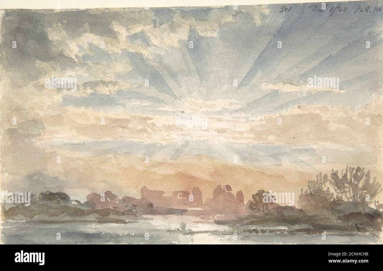 Paysage avec Rising Sun, 1er décembre 1828, 8 h 30, 1828. Banque D'Images