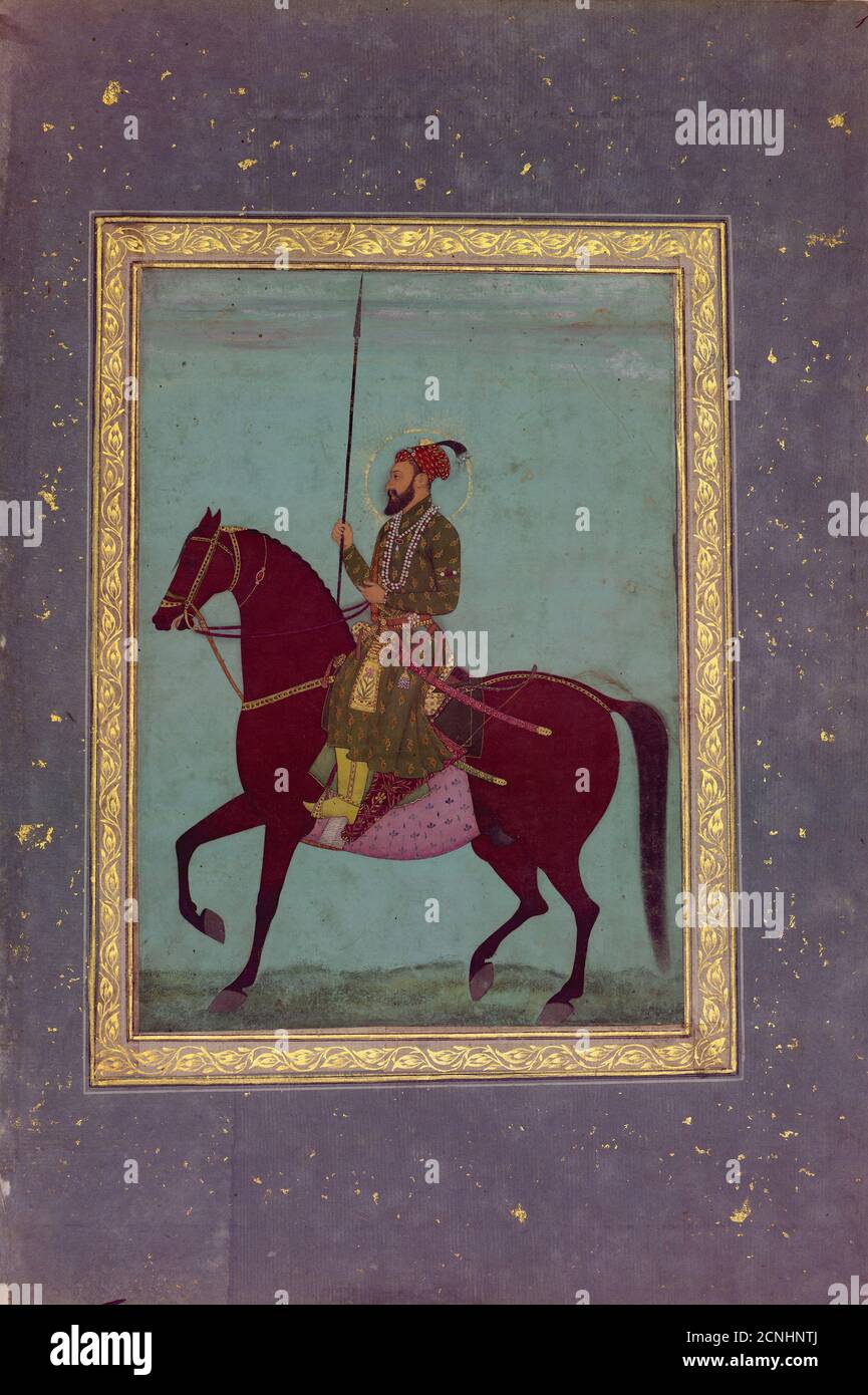 Portrait équestre d'Aurangzeb, XVIIe siècle. Banque D'Images