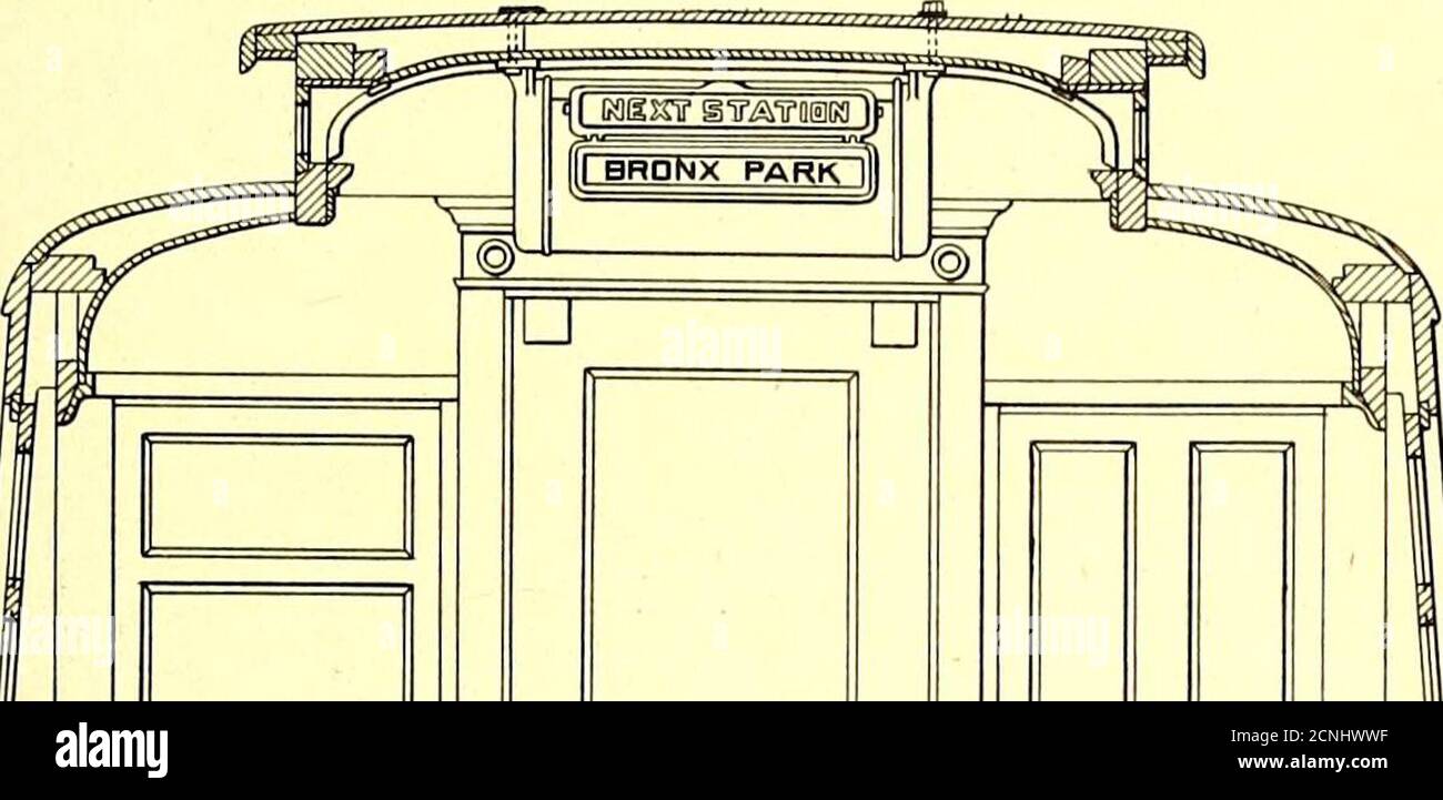 . Le journal de chemin de fer de rue . commutateur fournissant le courant au compresseur. Au fur et à mesure que la pression augmente, le diaphragme est forcé vers l'extérieur jusqu'à ce que le contact magnétique soit fermé. Ceci alimente l'aimant, en soulevant rapidement l'arma-ture et en ouvrant l'interrupteur principal, en arrêtant le chariot. Le levier de frein à main est fixé au sommet du logement du cylindre de blocage et est entièrement indépendant des brakerods d'air. Cette configuration permet de faire pratiquement trois freins indépendants, deux freins pneumatiques et un frein à main. 5 mars 1904.] 4 STREET RAILWAY JOURNAL. INDICATEUR DE STATION PNEUMATIQUE 38I POUR SYSTÈMES DE MÉTRO ANDELEVATED TH Banque D'Images