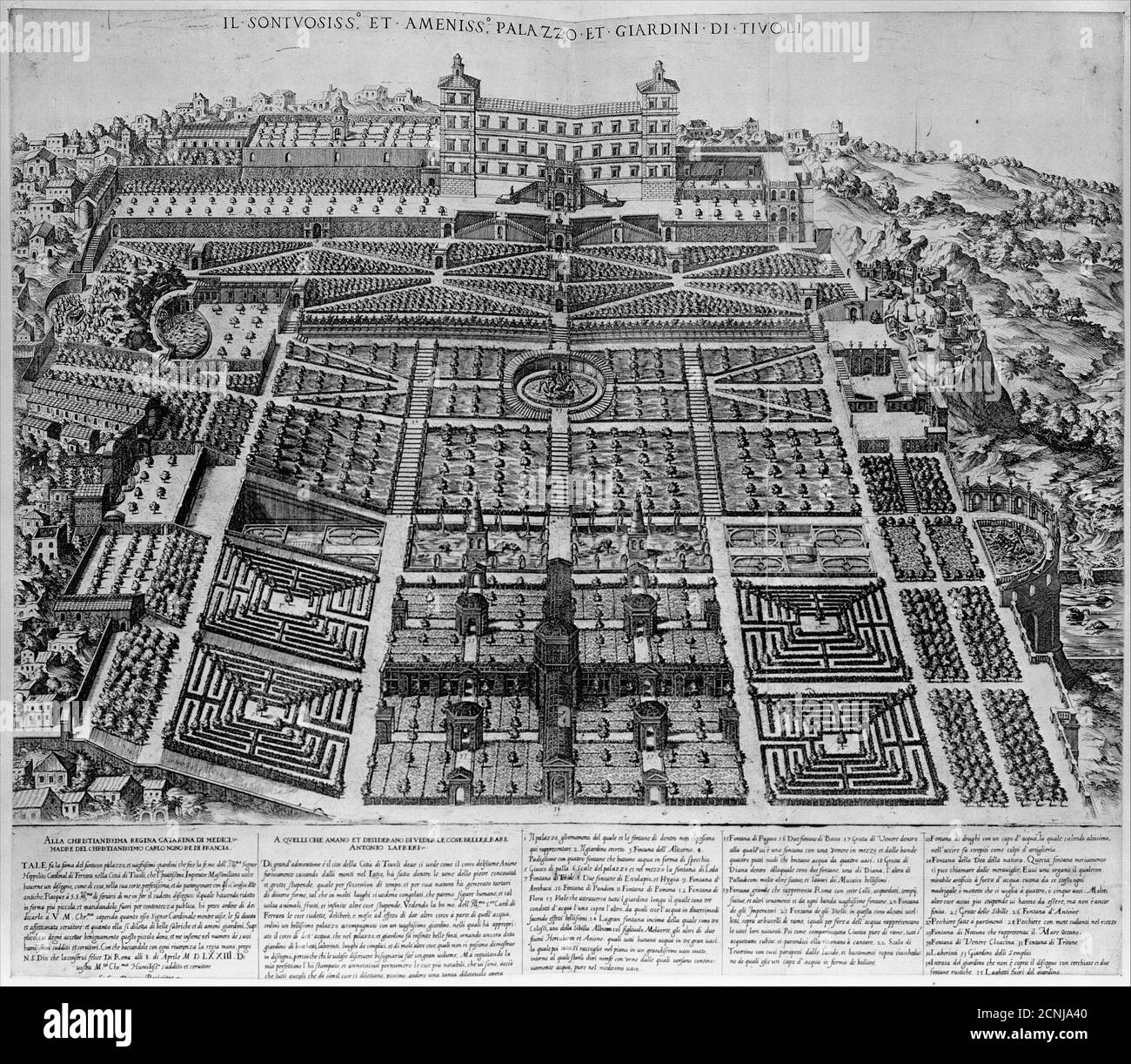 Spéculum Romanae Magnificatiae : Palais et jardins de Tivoli, 1573. Banque D'Images