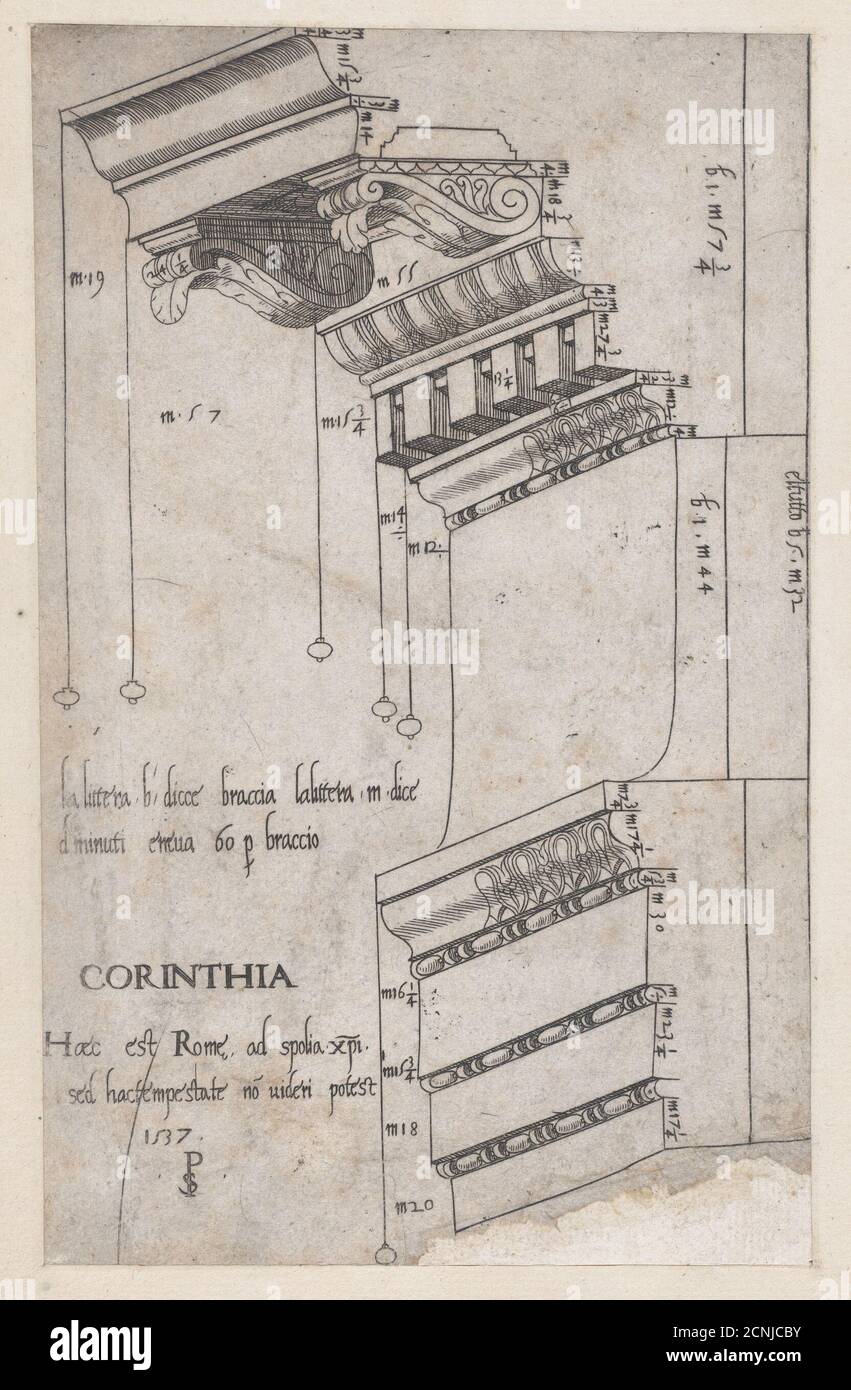 Spéculum Romanae Magnificatiae : entablature du Forum de Trajan, Rome, 1537. Auparavant attribué à Jacques Prevost de Grey. Banque D'Images