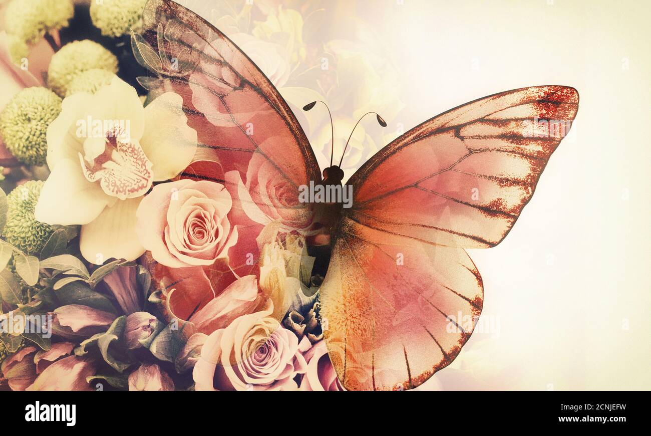 papillon avec fleurs Banque D'Images