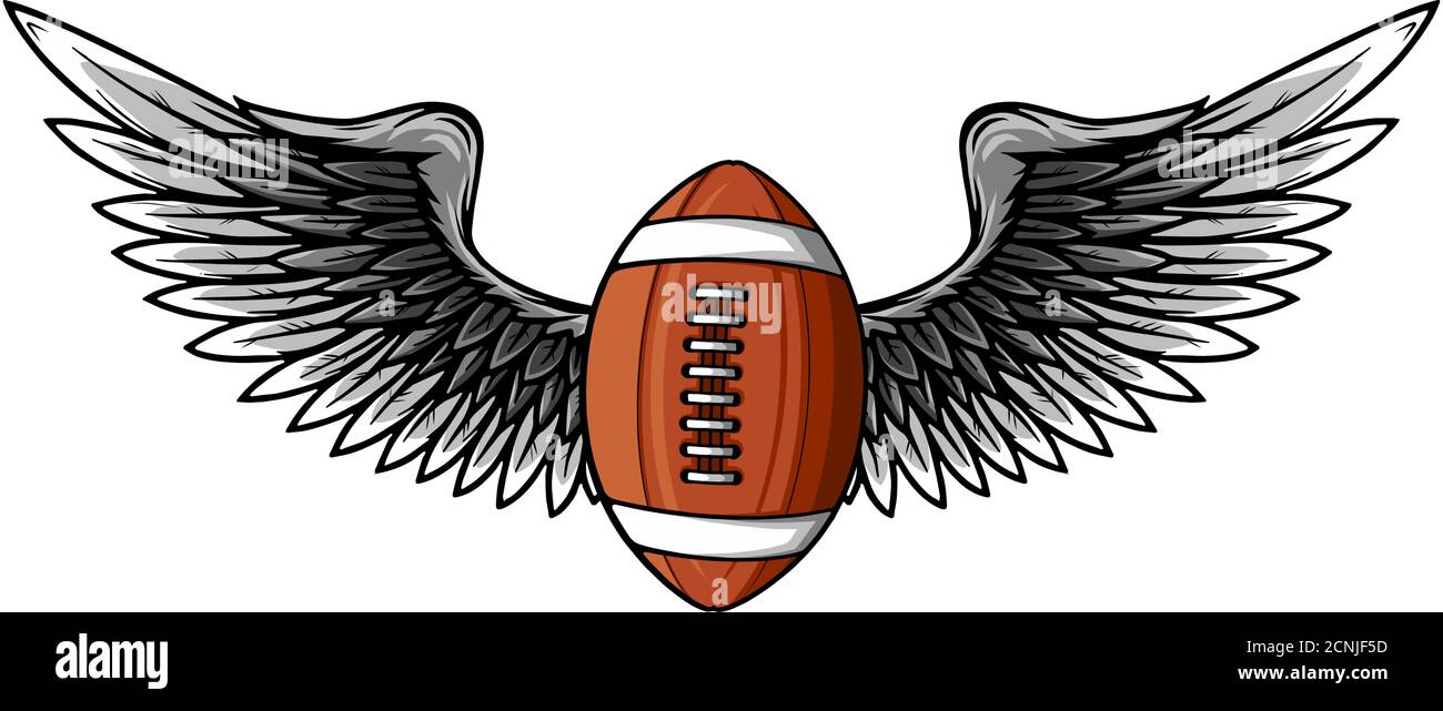 Ballon réaliste pour le football américain avec vecteur d'emblème des ailes noires Illustration de Vecteur