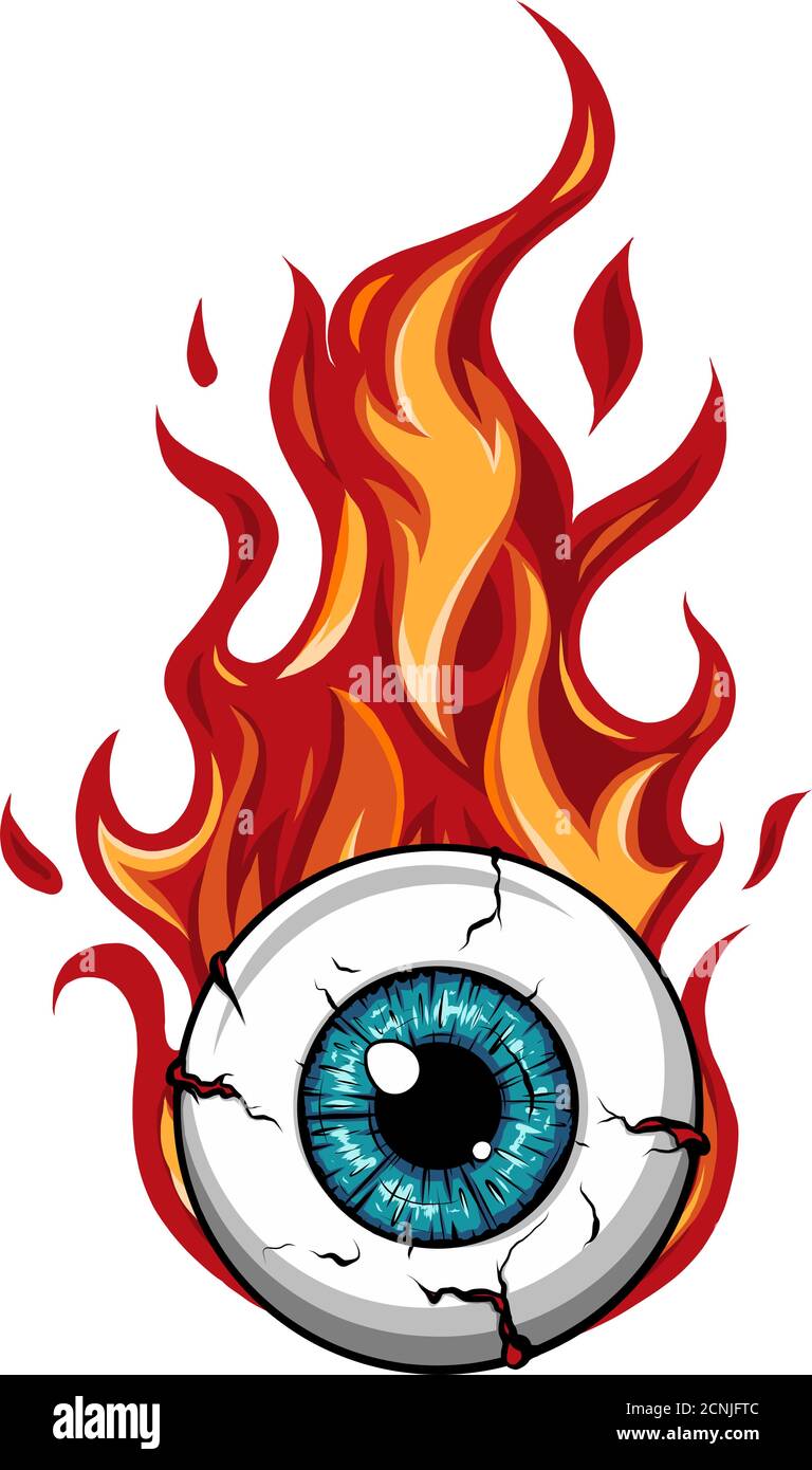 Illustration d'un seul globe oculaire sur le feu en flammes Illustration de Vecteur