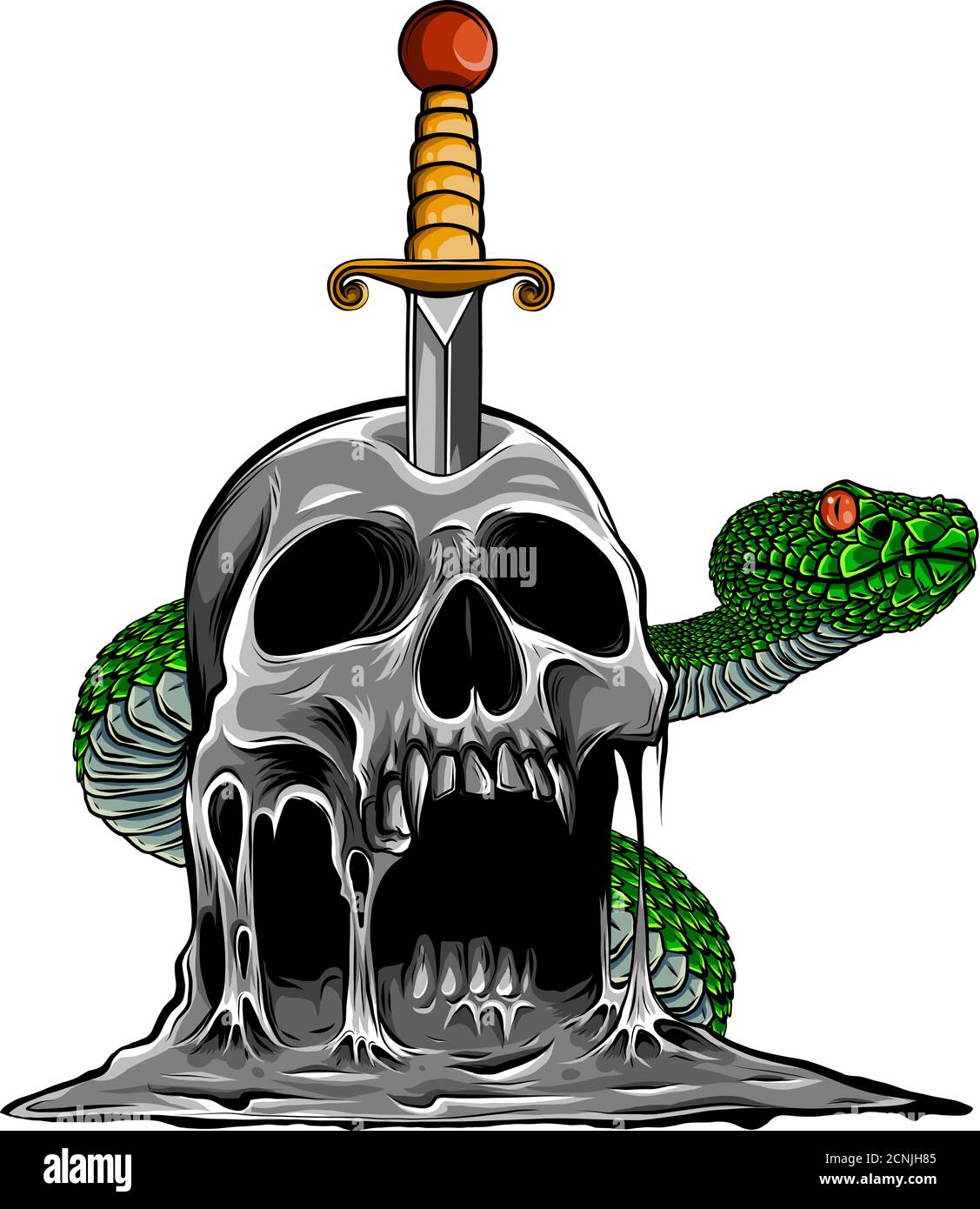 Motif Tattoo coloré avec crâne et serpent. Illustration vectorielle. Illustration de Vecteur