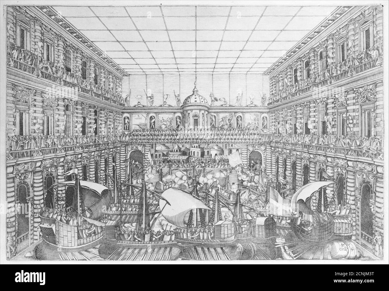 Naumachia à la Cour du Palazzo Pitti, d'un album avec des plaques documentant les festivités du mariage de 1589 de l'Arche-duc Ferdinand I de’ Médicis et Christine de Lorraine, 1589-1592. Banque D'Images
