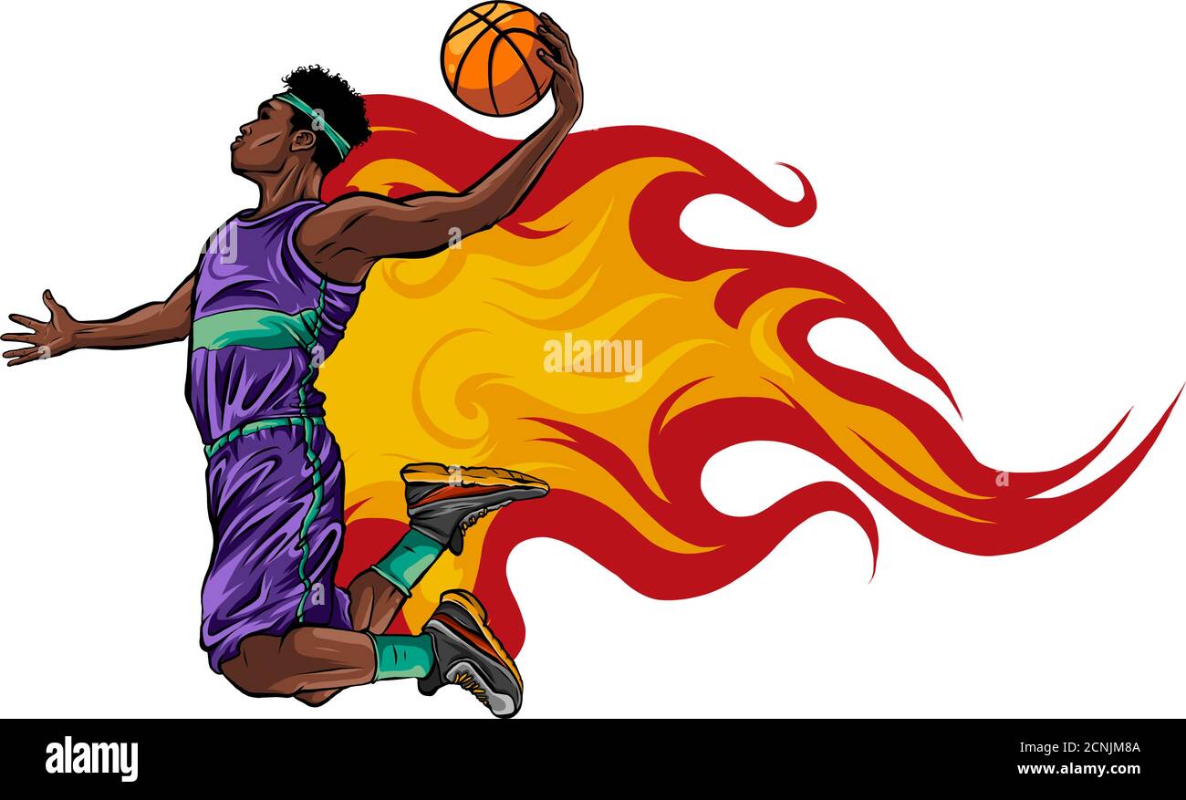 Illustration couleur. Un joueur de basket-ball jette le ballon dans le  panier Image Vectorielle Stock - Alamy