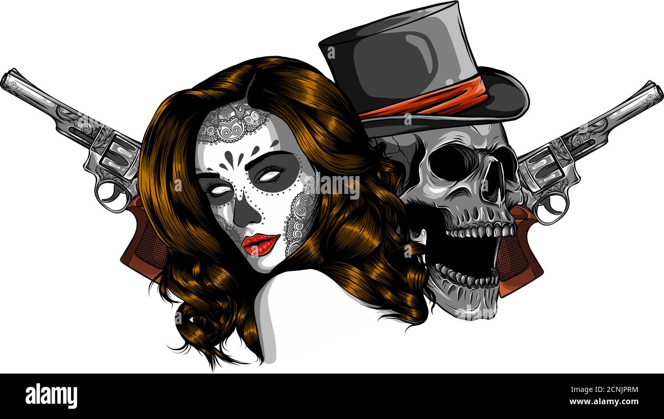 Illustration vectorielle gangster avec arme à feu et femme Illustration de Vecteur