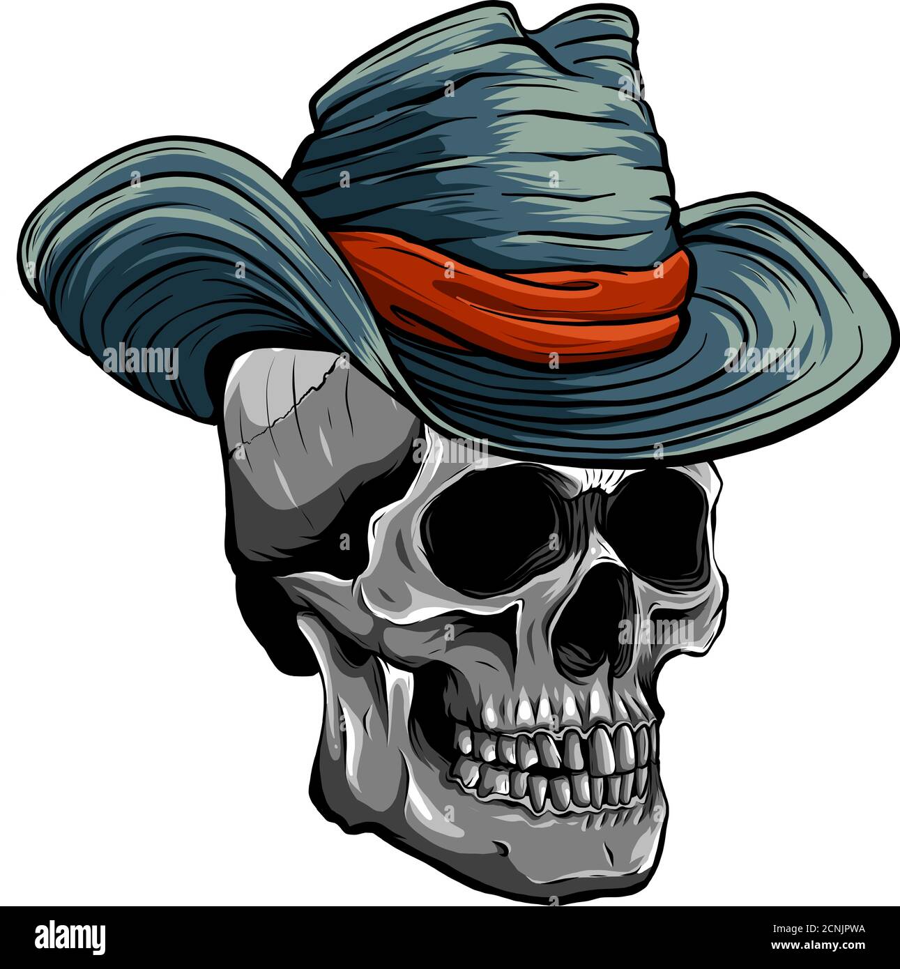 Illustration vectorielle du crâne de Cowboy avec chapeau Illustration de Vecteur