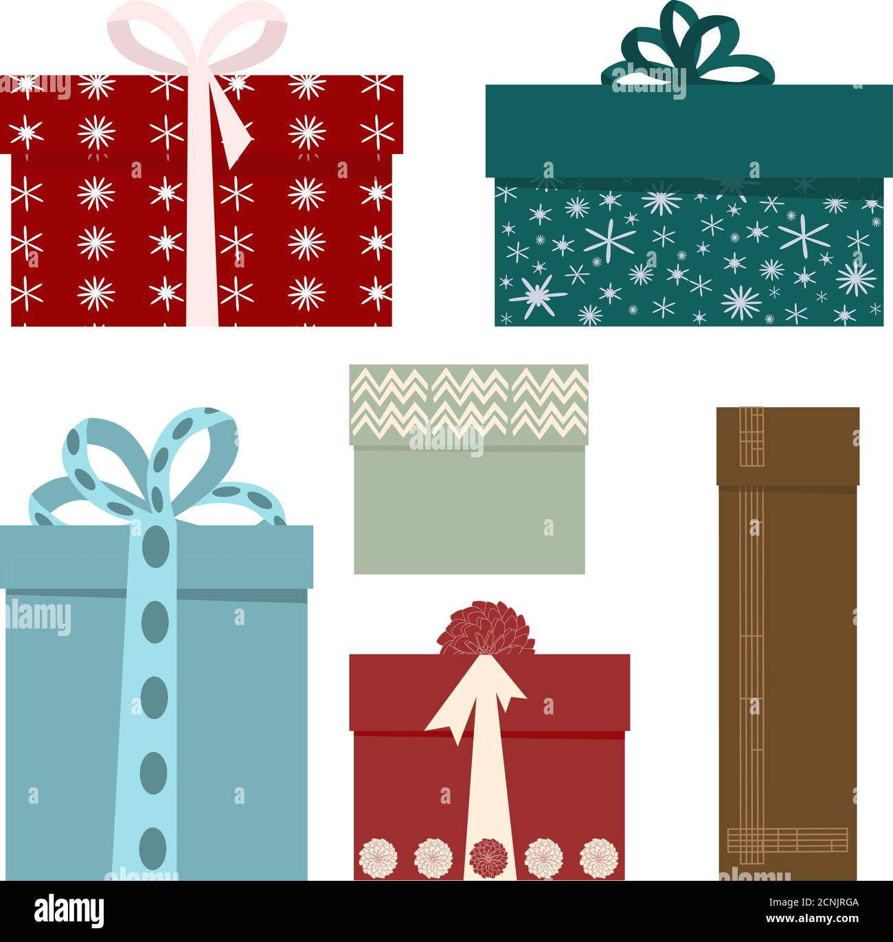 Ensemble de boîtes-cadeaux des fêtes. Illustration vectorielle pour l'affiche de vente et de shopping, carte de vacances Illustration de Vecteur