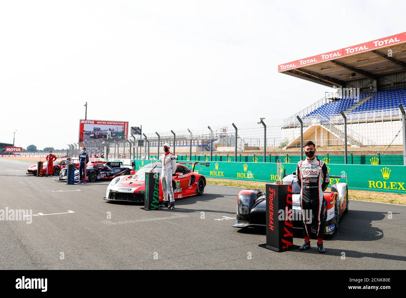 Le Mans, France. 18 septembre 2020. Ledogar Come (fra), Luzich Racing, Ferrari 488 GTE Evo, Di Resta Paul (gbr), United Autoports, Oreca 07-Gibson, Bruni Gianmaria (ita), Porsche GT Team, Porsche 911 RSR-19, Kobayashi Kamui (jpn), Toyota Gazoo Racing, Toyota TS050 Hybrid, pendant les séances de qualification du Mans et les 2020 24 heures de l'Hyperpole du Mans, le portrait du Mans et les heures du Mans 7e tour du Championnat du monde d'endurance FIA 2019-20 sur le circuit des 24 heures du Mans, du 16 au 20 septembre 2020 au Mans, France - photo Frederic le Floc'h / DPPI crédit: LM/DPPI/Frederic le Floc H/Alamy Live News Banque D'Images