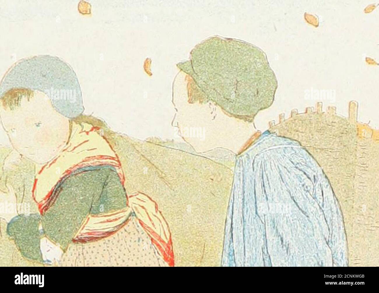 . Filles et ga . PIERRE, BABET ET JEANNOT VONT RAMASSERLES FEUILLES MORTES, LES FEUILLES QUINAGUÈRE, DU TEMPS QUI VIVAIENT.IMPÔT PLIS DE ROSÉE ET DE CHANTSDOISEAUX ET QUI MAINTENANT COUVENT PARMILLIERS LE SOL DE LEURS PETITS CADAVRESDESSÉCHÉS. •^ Banque D'Images