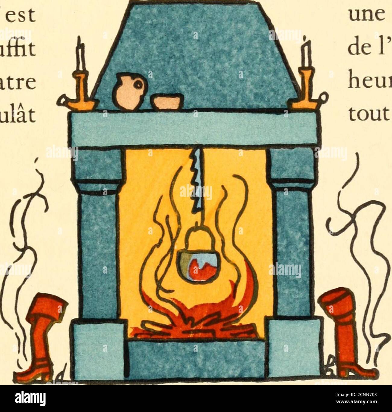 . Le petit chaperon vert : suivi d'autres contes . il que soit un veau ou un moutant à rôtir sur ma broche. Mais depuis un jour funeste, je suis ruinée, et vous pouvez vous assurer mieux que le der-nier des croquants. En effet, tout ce que met placer le placeur devant lui fut unquignon de pain dur, un morceau de lard rance et uneassiette de soupe aux choux fort aigres. 68 Comme le petit Poucet avait grandfaim, il attaquanmoins avec appetit ce frugal repas. Et, tout en man-géant, il parcourait dun œil distrait la grande pièce maléclairée. Sans arriver à fixer l'exactitude de ses souvenirs, il semb Banque D'Images