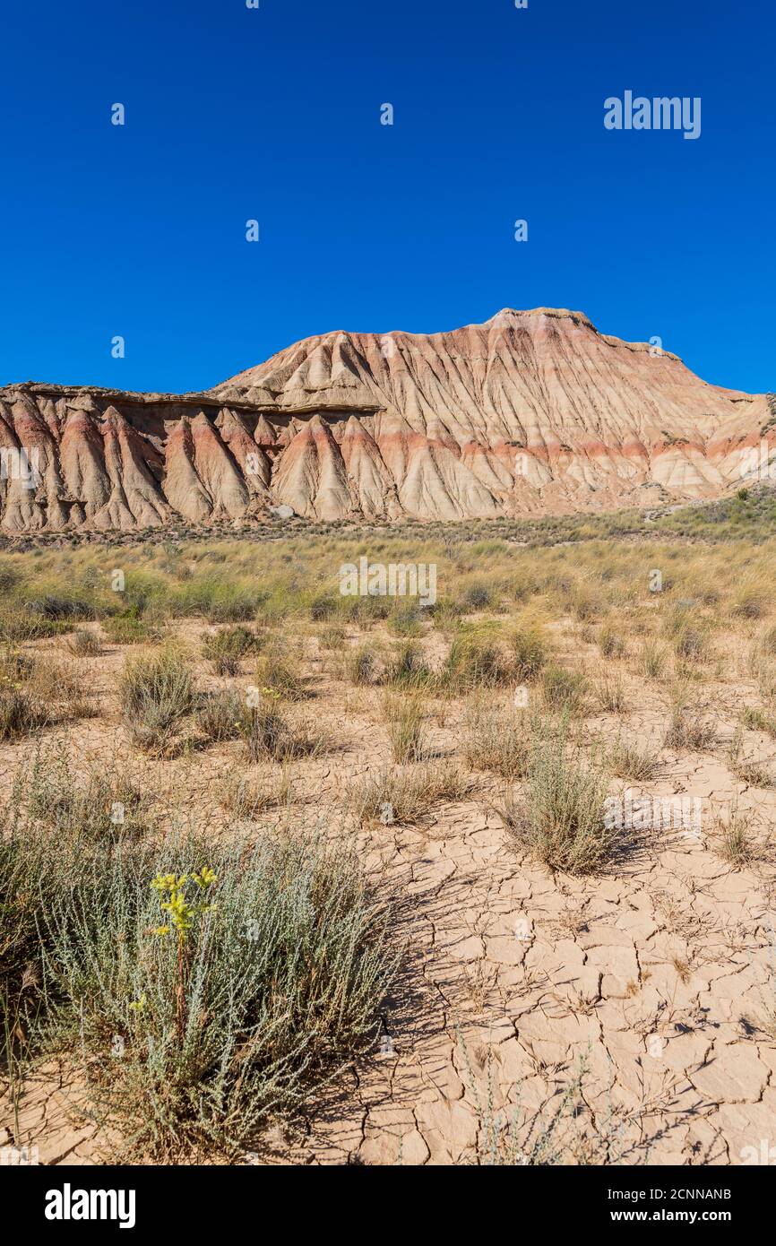 Formations rocheuses, Badlands de Bardenas Reales, Navarre, Espagne Banque D'Images