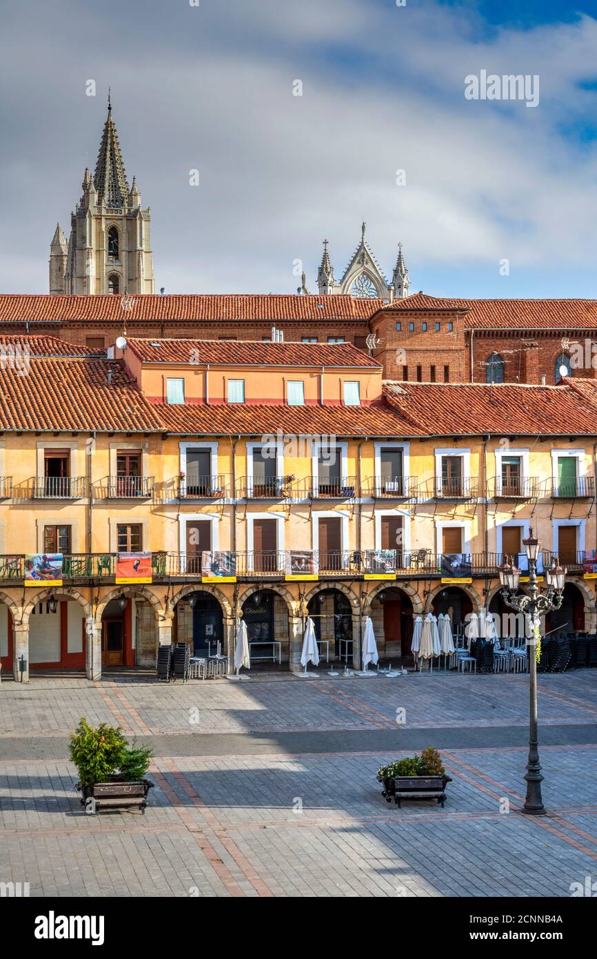 Plaza Mayor, Leon, Castille et Leon, Espagne Banque D'Images