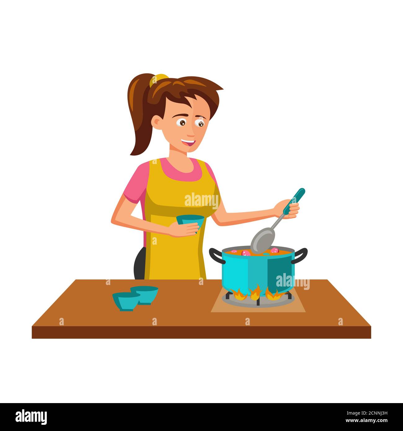 conception plate de personnage de dessin animé de femme cuisine, illustration vectorielle Illustration de Vecteur