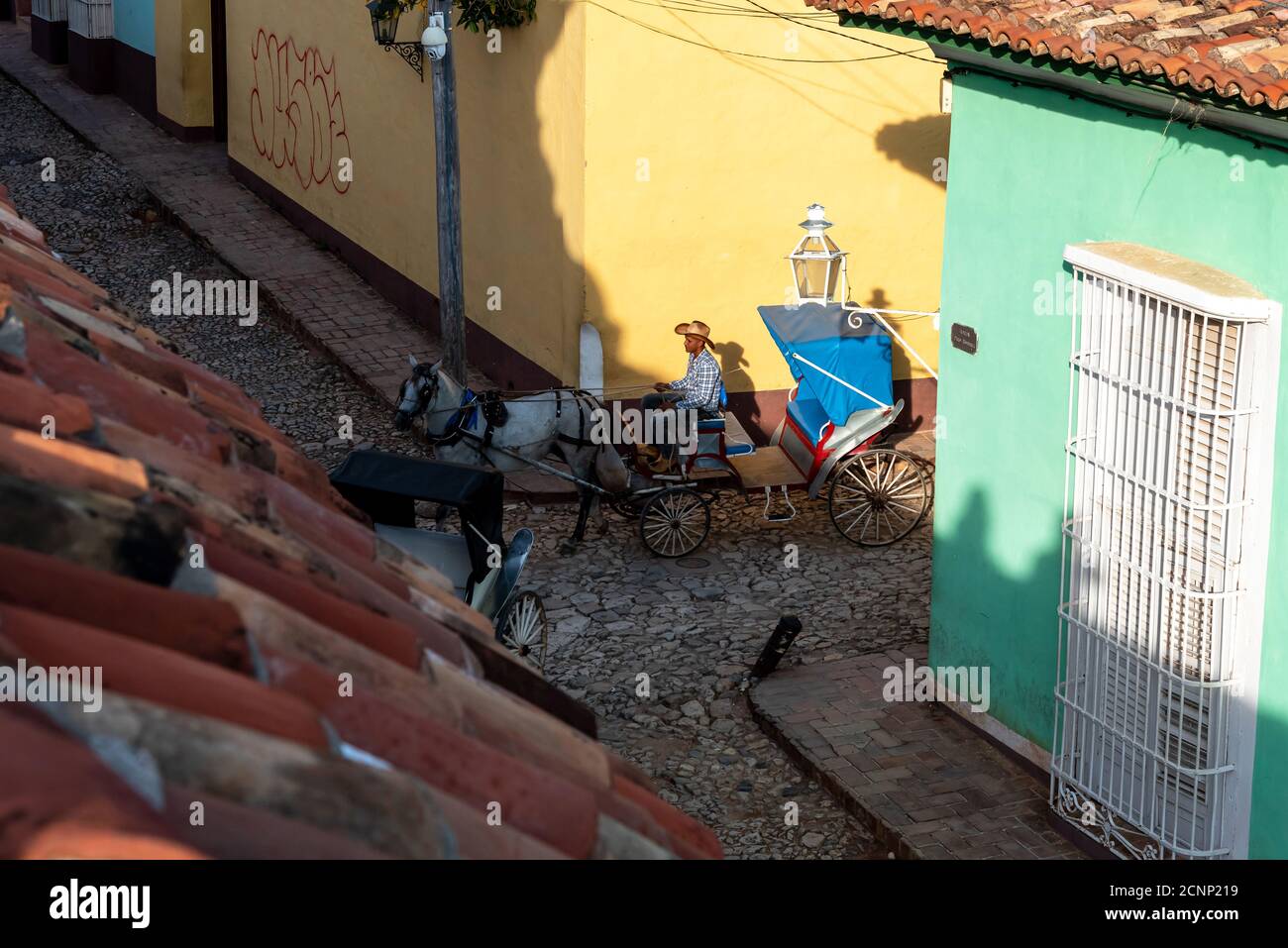 24 août 2019 : une charrette tirée par un cheval. Trinité-et-Cuba Banque D'Images