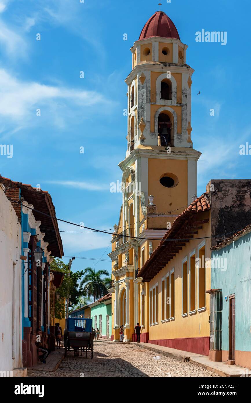 24 août 2019 : architecture coloniale le long des rues pavées de Trinidad. Trinité-et-Cuba Banque D'Images