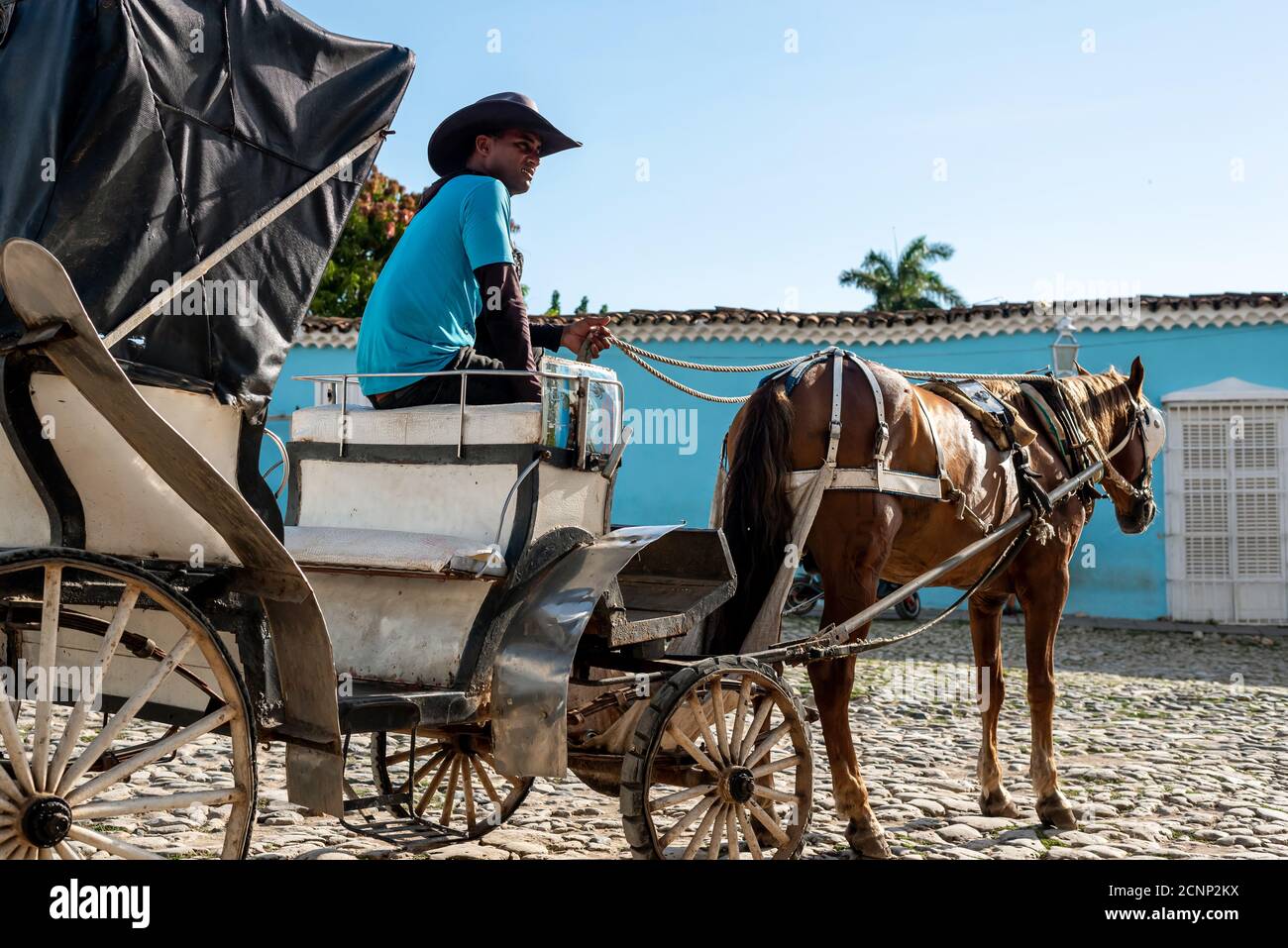 24 août 2019 : une calèche sur la place principale appelée « Plaza Mayor ». Trinité-et-Cuba Banque D'Images