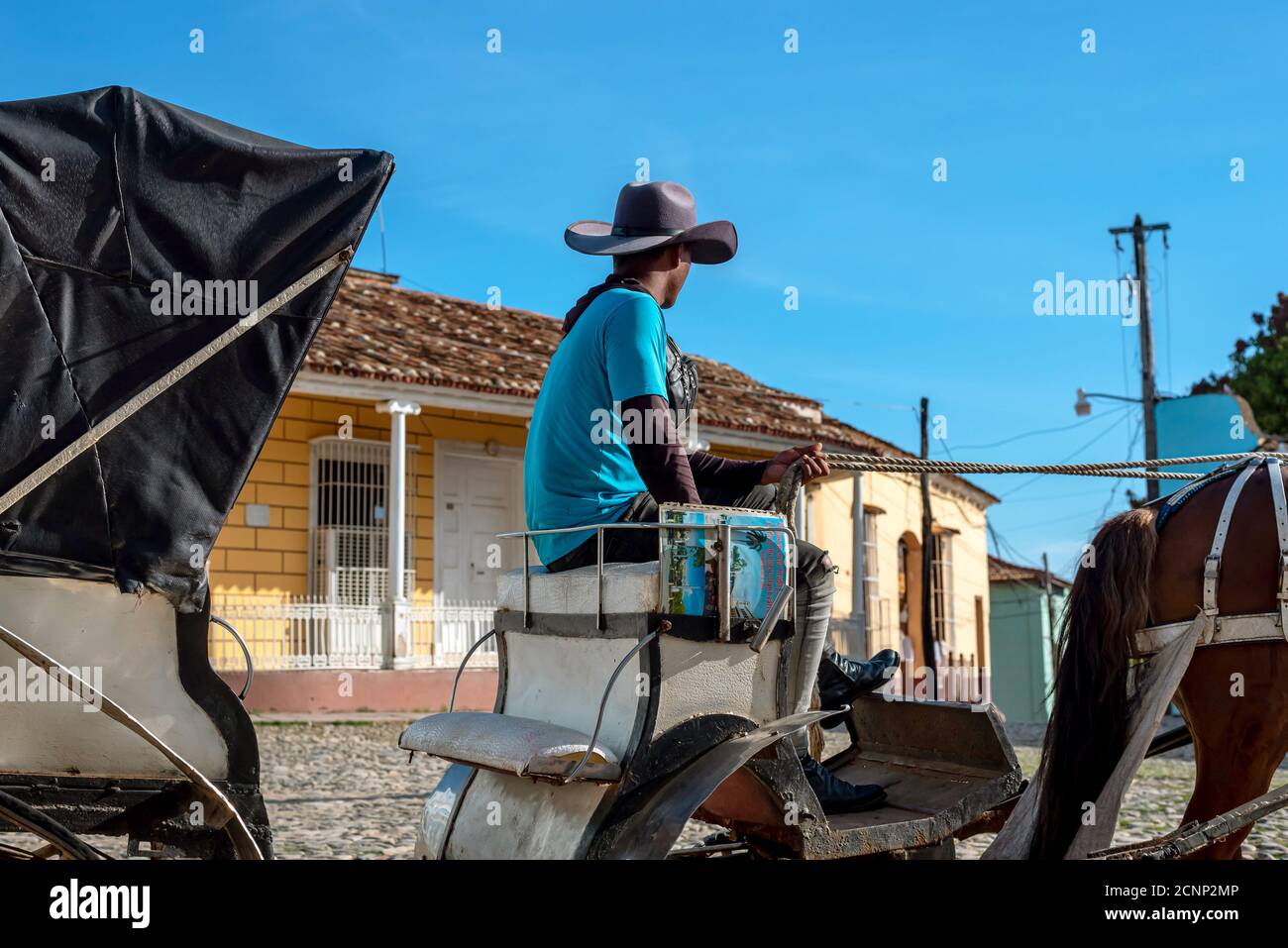 24 août 2019 : une calèche sur la place principale appelée « Plaza Mayor ». Trinité-et-Cuba Banque D'Images
