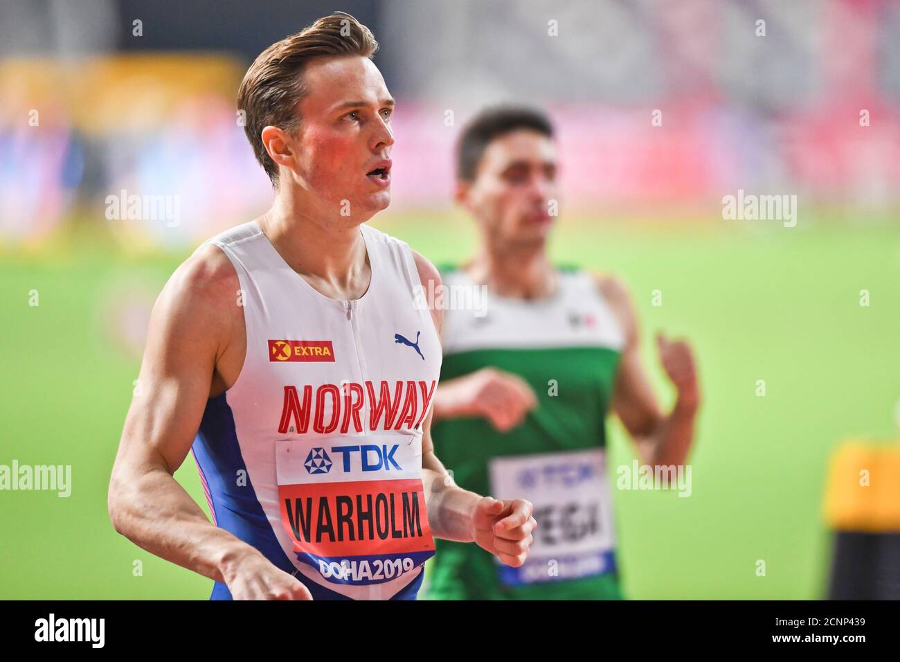 Karsten Warholm (Norvège). 400 mètres haies. Championnats du monde d'athlétisme de l'IAAF, Doha 2019 Banque D'Images