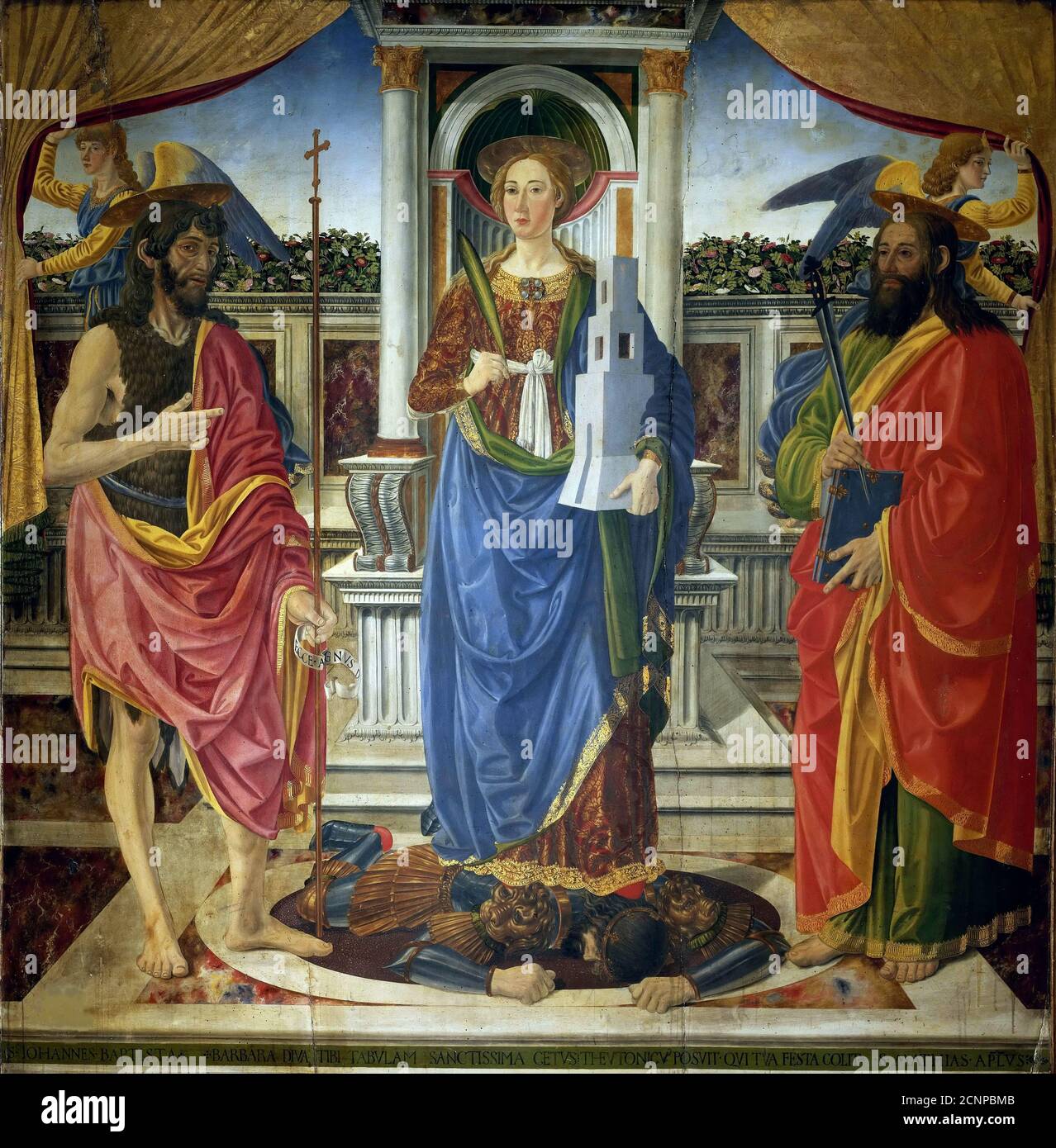 Sainte Barbara avec les saints Jean-Baptiste et Matthieu, vers 1470. Dans la collection de la Galleria dell'Accademia, Florence. Banque D'Images