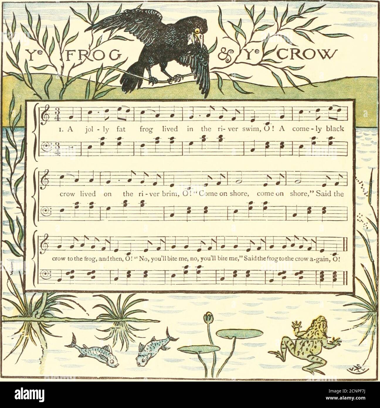 . Triplés : comprenant l'opéra du bébé, le bouquet du bébé et le propre Æsop du bébé. 37 I. A jol - grenouille très grosse vivait dans la natation ri- ver, O ! Un noir de Come-ly. 38 2. O ! Il y a de la musique douce sur la colline de l'écran du yonder, O!et vous serez danseur, danseur en jaune, tout en jaune, tout en jaune.Said le corbeau à la grenouille, et ensuite, O!All en jaune, tout en jaune, dit la grenouille à la corbeau de nouveau, O! 3. Adieu, vous petits poissons, que dans la rivière nager, O! FM va être une danseuse, une danseuse en yel-low. O attention ! O attention ! Dit le poisson à la grenouille, et puis, O ! Malade prendre soin, malade prendre soin, dit t Banque D'Images