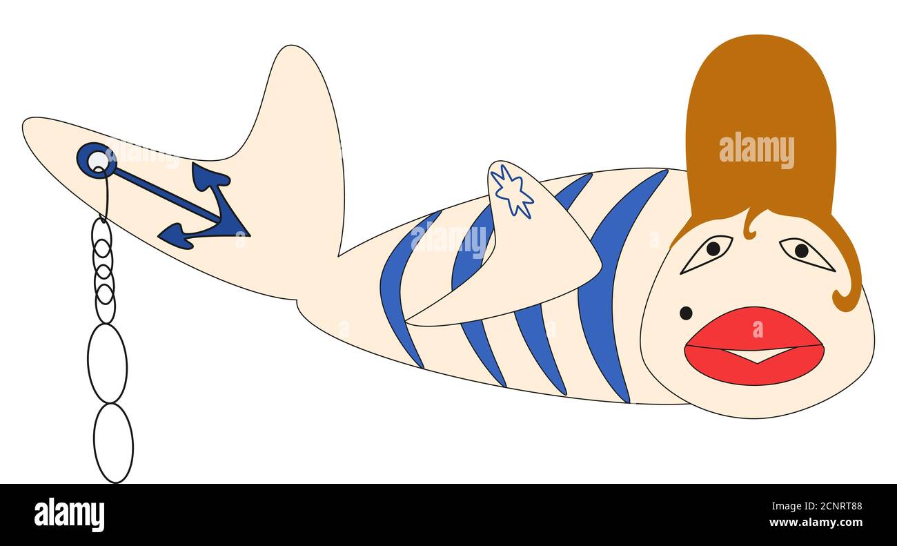 Pirate de poisson. Illustration vectorielle de dessin animé Fanny FISH. Imprimer sur papier, tissu, céramique. Illustration de Vecteur