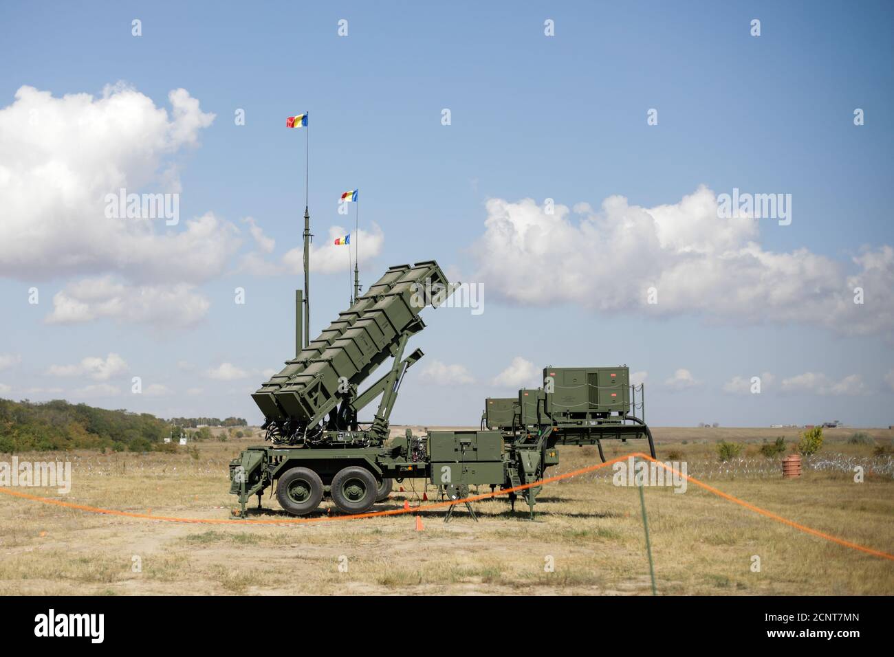 Capu Midia, Roumanie - 17 septembre 2020 : le système de missiles sol-air Patriot de l'armée roumaine au Centre national d'entraînement pour Air Defen Banque D'Images