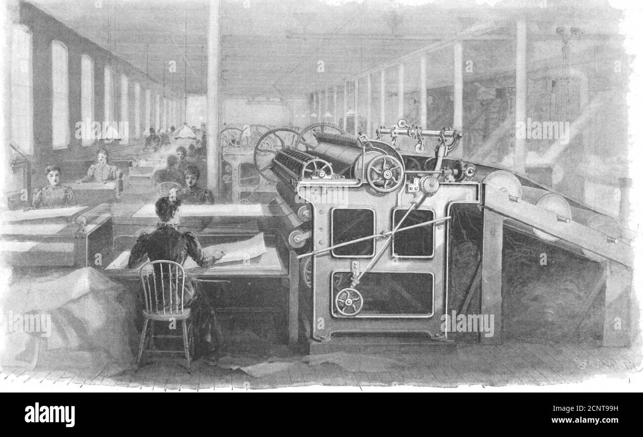 . Scientific American Volume 79 Numéro 16 (octobre 1898) . paquets. Thisis fait à partir des tamis et des déchets des différentes usines. 2. Bon marché ou bogusmanila, principalement en bois de sol et en fibre de sulfitefiber, et utilisé pour les sacs bon marché, tels que sont utilisés dans les magasins de détail. 3. Manille de qualité supérieure, fait de jute et de vieille corde, utilisé pour les sacs de farine et le papier de cartouche. 4. Papiers de presse et papiers suspendus, fabriqués à partir de bois moulu et de pâte de sulfite. Cette qualité est pratiquement la même que le No 2, à la différence que le Manille bon marché est coloré. La pâte de bois nottraité chimiquement, le résineux a Banque D'Images