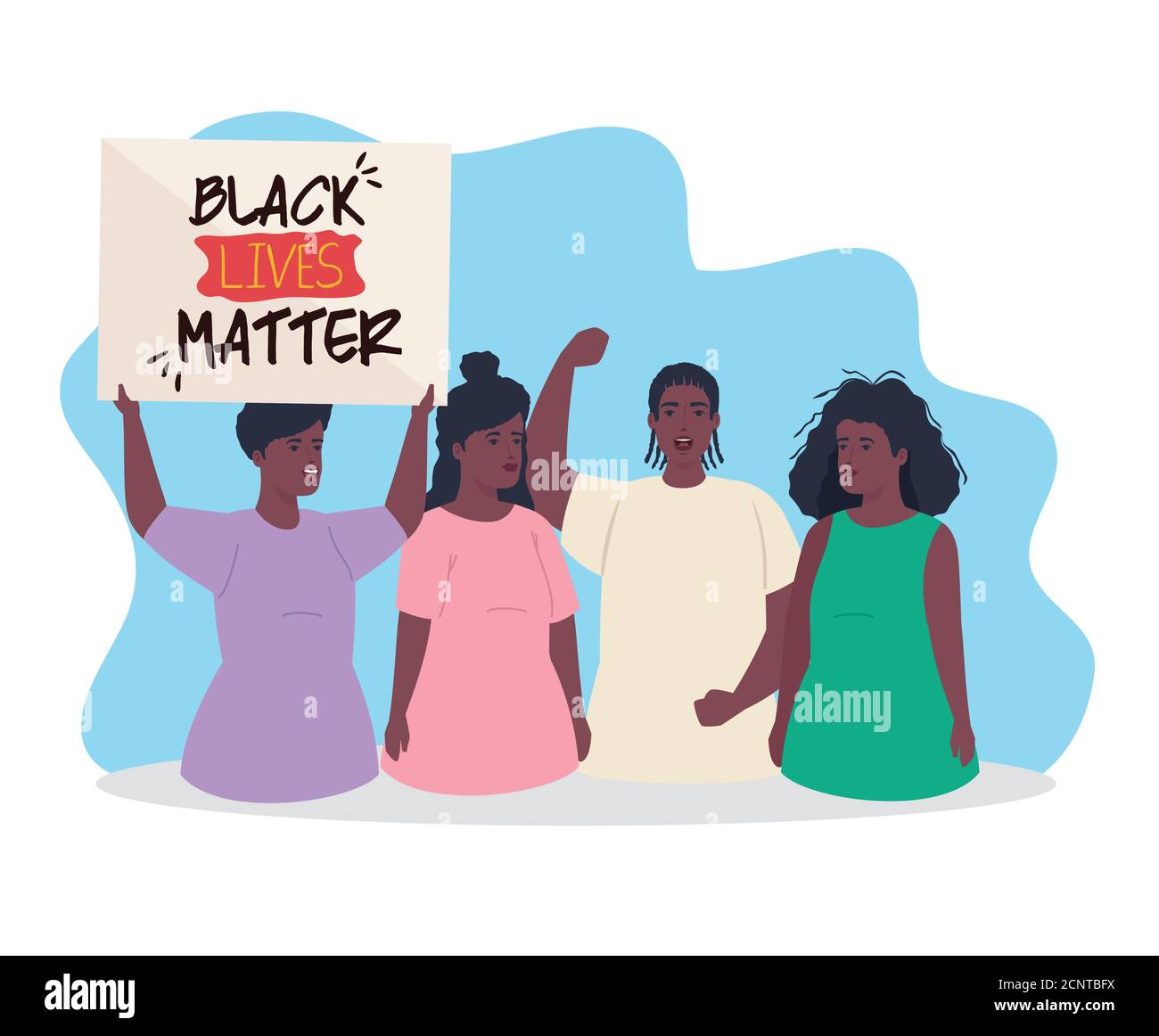 les vies noires comptent, groupe de personnes africaines protestant avec label, arrêter le racisme Illustration de Vecteur
