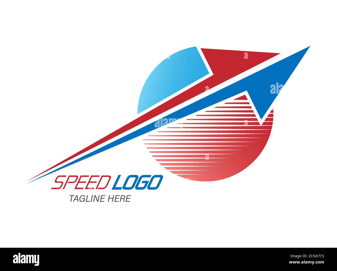 Speed logo.une flèche rouge et bleue divisée avec un demi-cercle. Illustration vectorielle simple isolée sur fond blanc Illustration de Vecteur