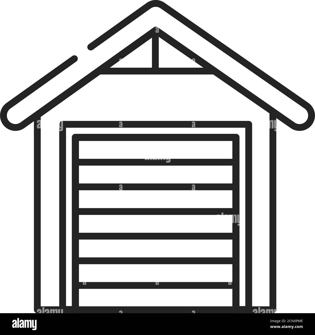 Icône de ligne noire de garage. Bâtiment où une voiture est conservée. Construit à côté ou en tant que partie d'une maison. Pictogramme pour page Web, application mobile, Promo. INTERFACE UTILISATEUR GRAPHIQUE UTILISATEUR UX Illustration de Vecteur