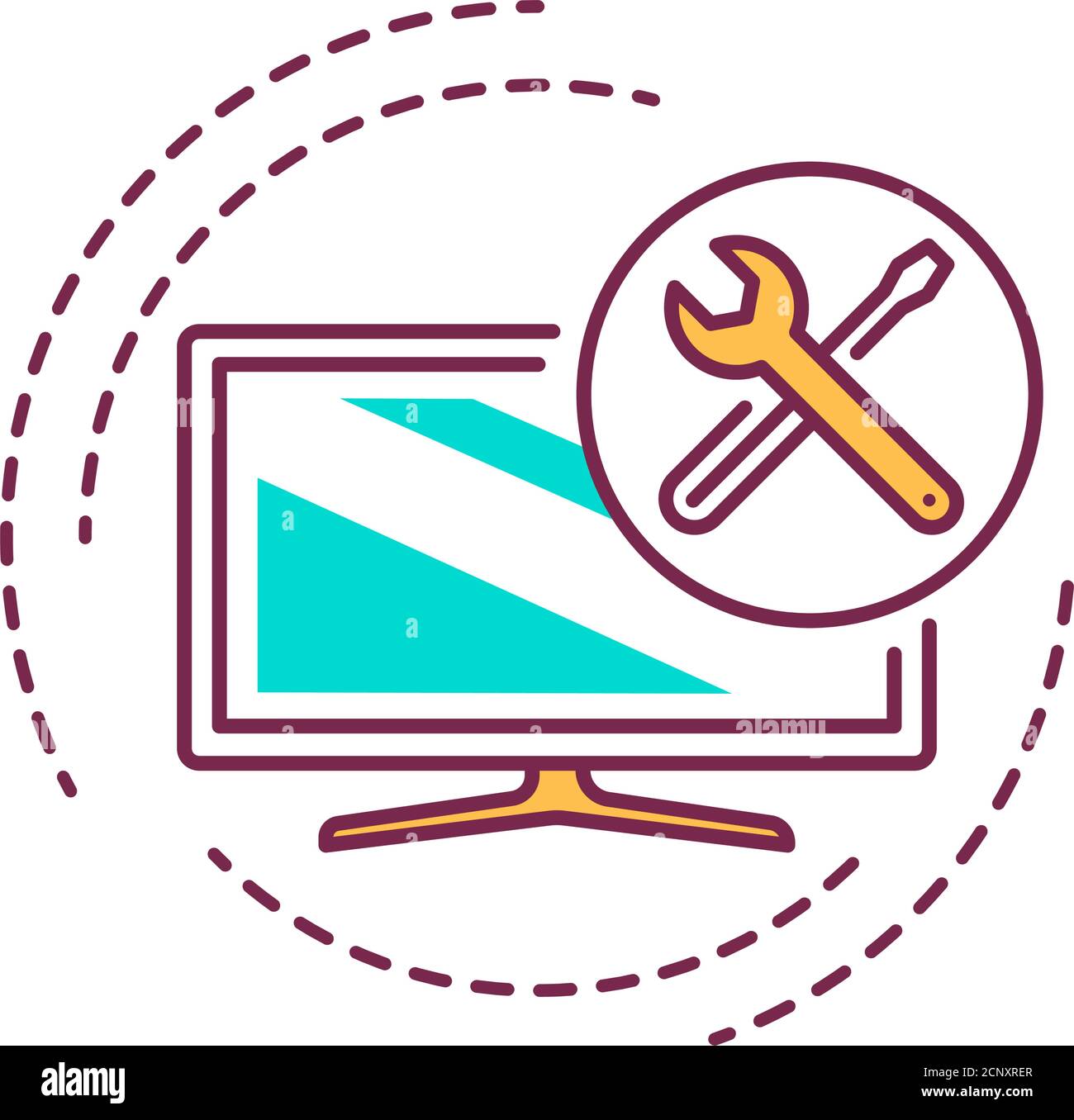 Icône de ligne de couleur d'installation TV. Connexion et configuration. Services de handyman. Pictogramme pour page Web, application mobile, Promo. Élément de conception UI UX GUI Illustration de Vecteur