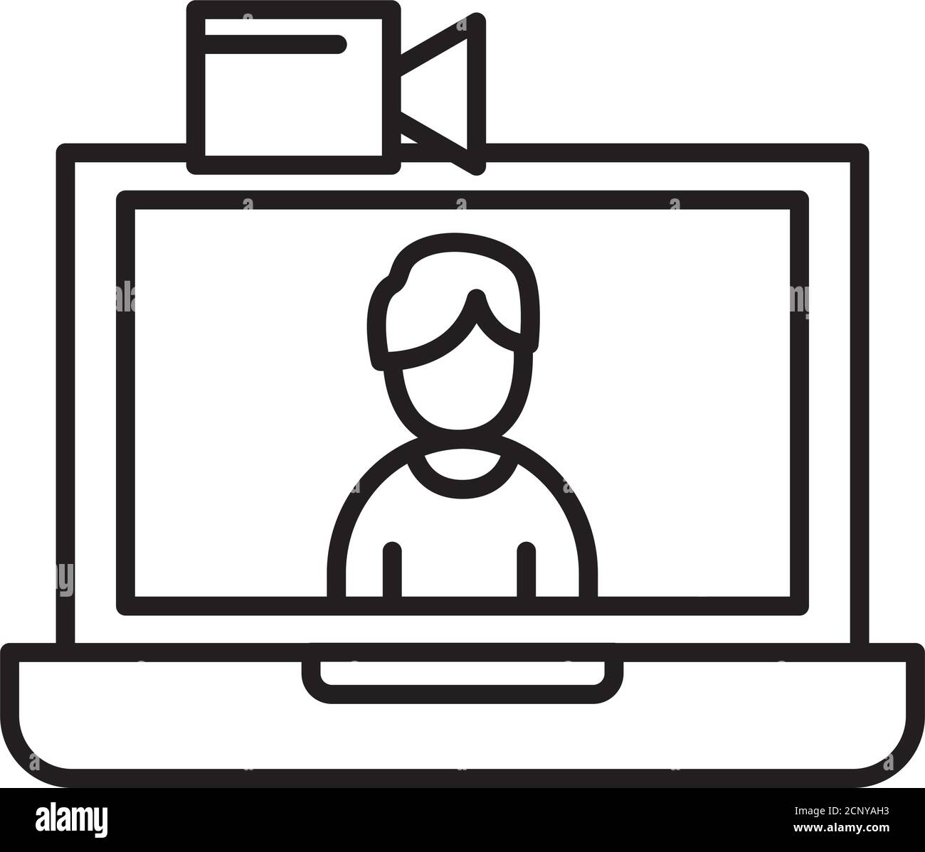 homme dans l'ordinateur portable dans le chat vidéo style de ligne icône vecteur conception Illustration de Vecteur
