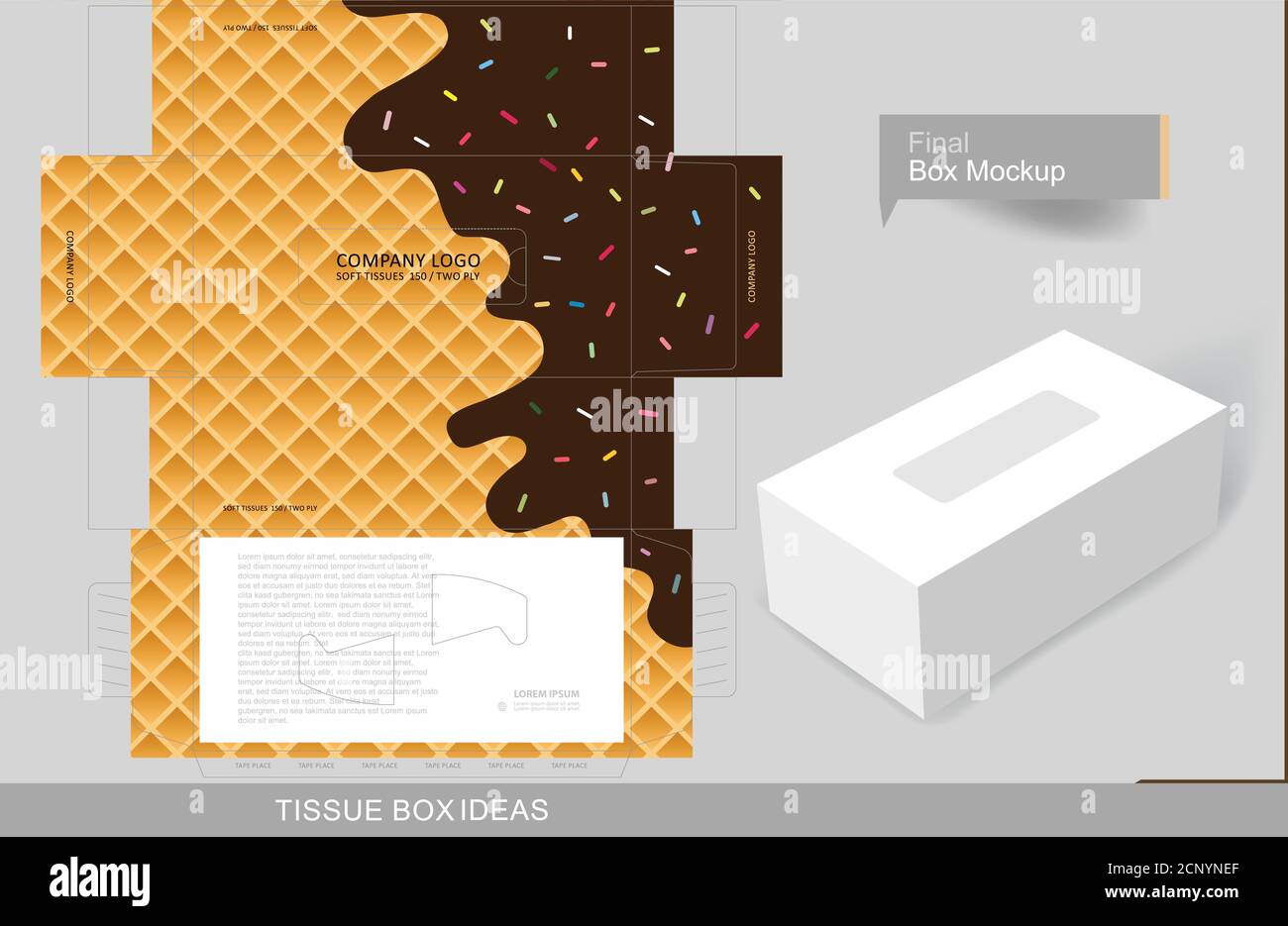 Concept de boîte de mouchoirs en crème glacée foncée en fusion fluide, modèle à des fins commerciales créatives, placez votre texte et vos logos et prêt à être imprimé Illustration de Vecteur