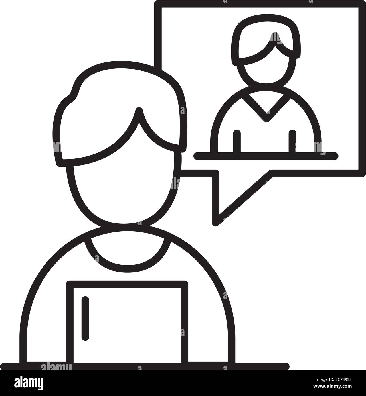 homme avec d'autres dans le chat vidéo style de ligne de bulle icône conception vectorielle Illustration de Vecteur