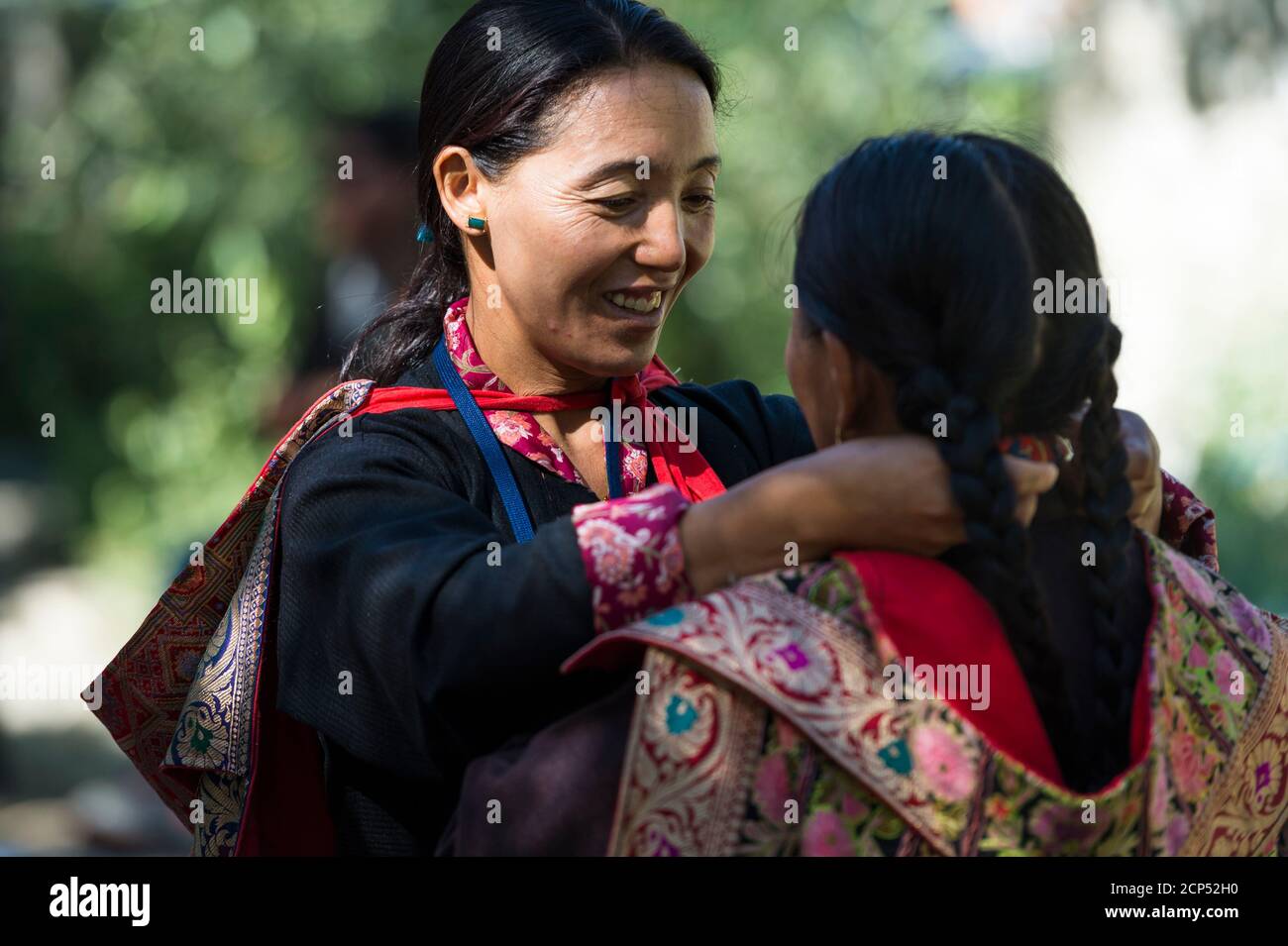 La vallée de Nubra avec le village de Sumur, le Dalaï Lama visitant le monastère de Samtanling Gompa Banque D'Images