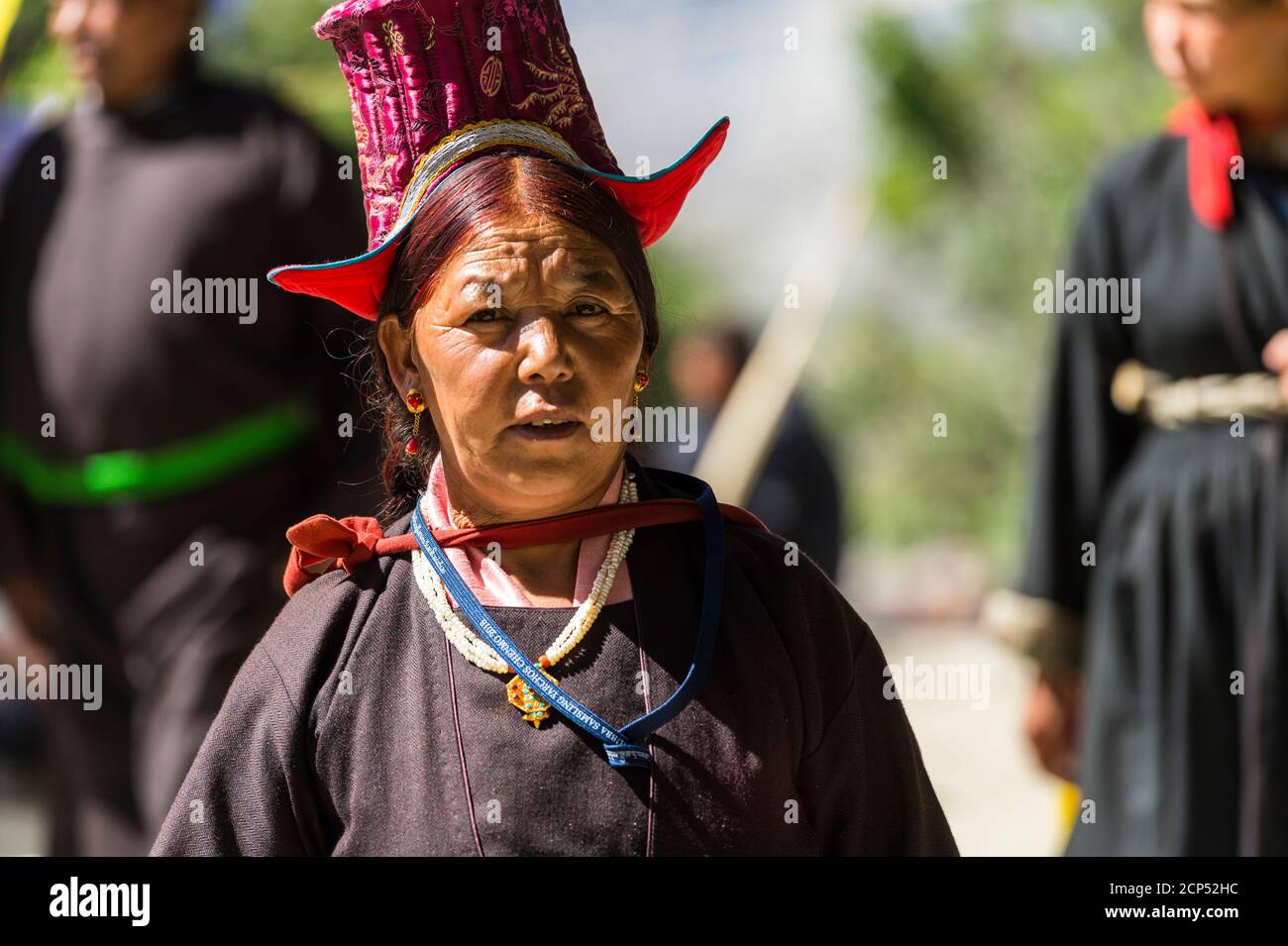 La vallée de Nubra avec le village de Sumur, le Dalaï Lama visitant le monastère de Samtanling Gompa Banque D'Images