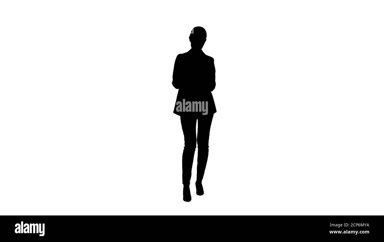 Silhouette Brunette femme compte les billets en euros et regarde à Banque D'Images