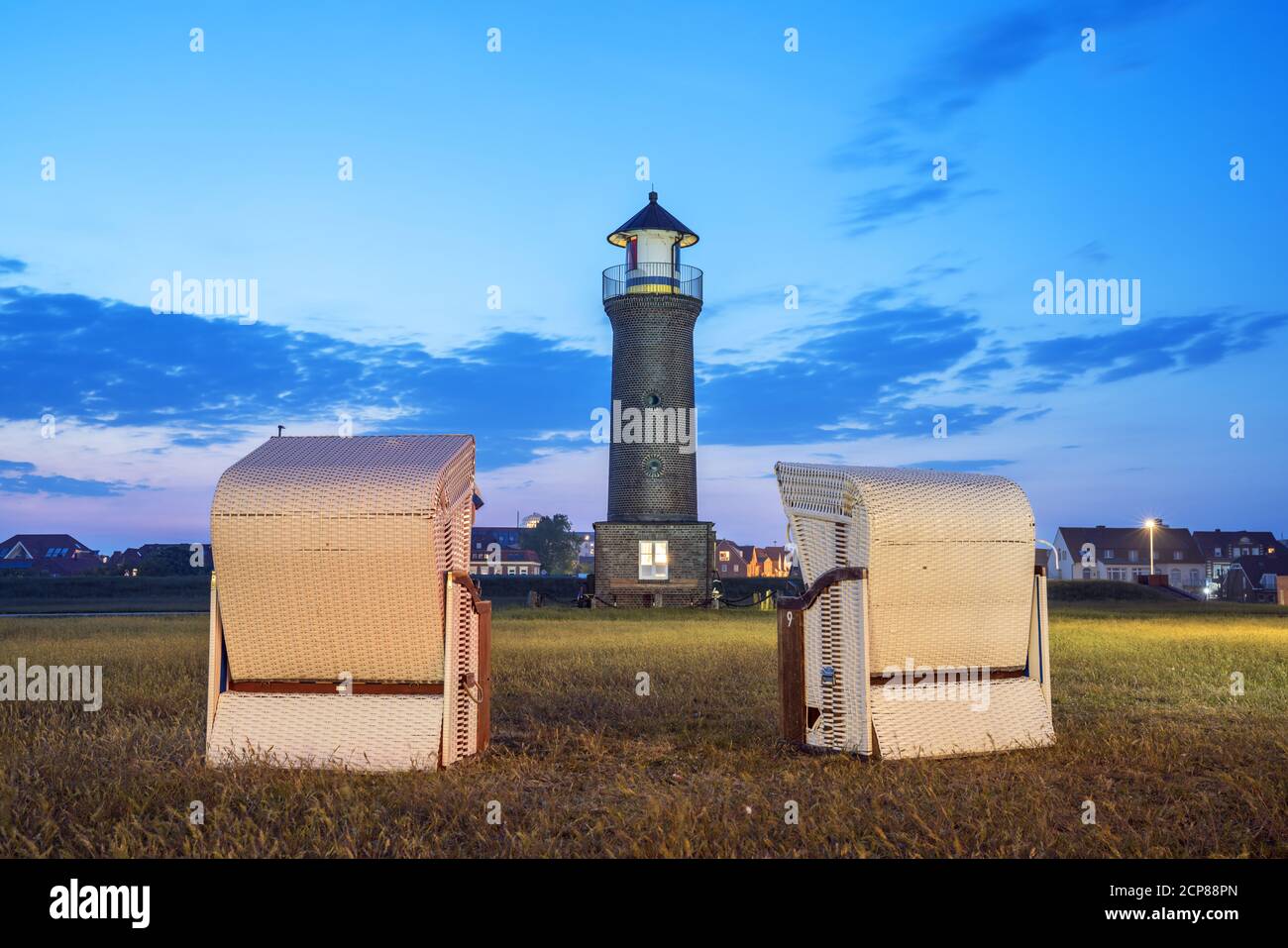 Phare Memmertfeuer sur l'île de Juist, Frise orientale, îles de la Frise orientale, Basse-Saxe, côte de la mer du Nord, Allemagne du Nord, Europe Banque D'Images