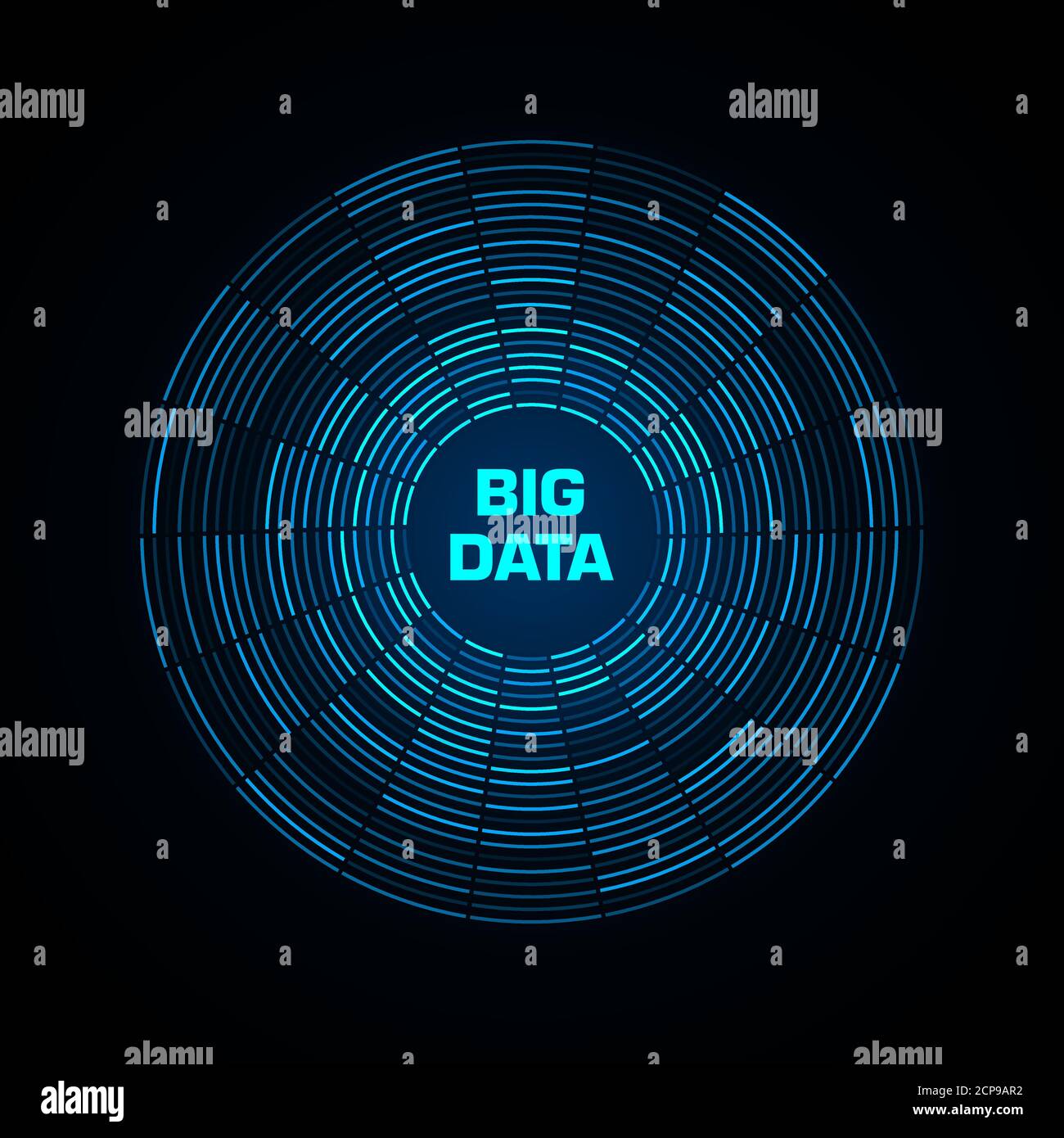 Visualisation des Big Data. Diagramme circulaire futuriste bleu avec espace de copie au centre. Groupe radial de segments bleus. Conception pour les entreprises Illustration de Vecteur